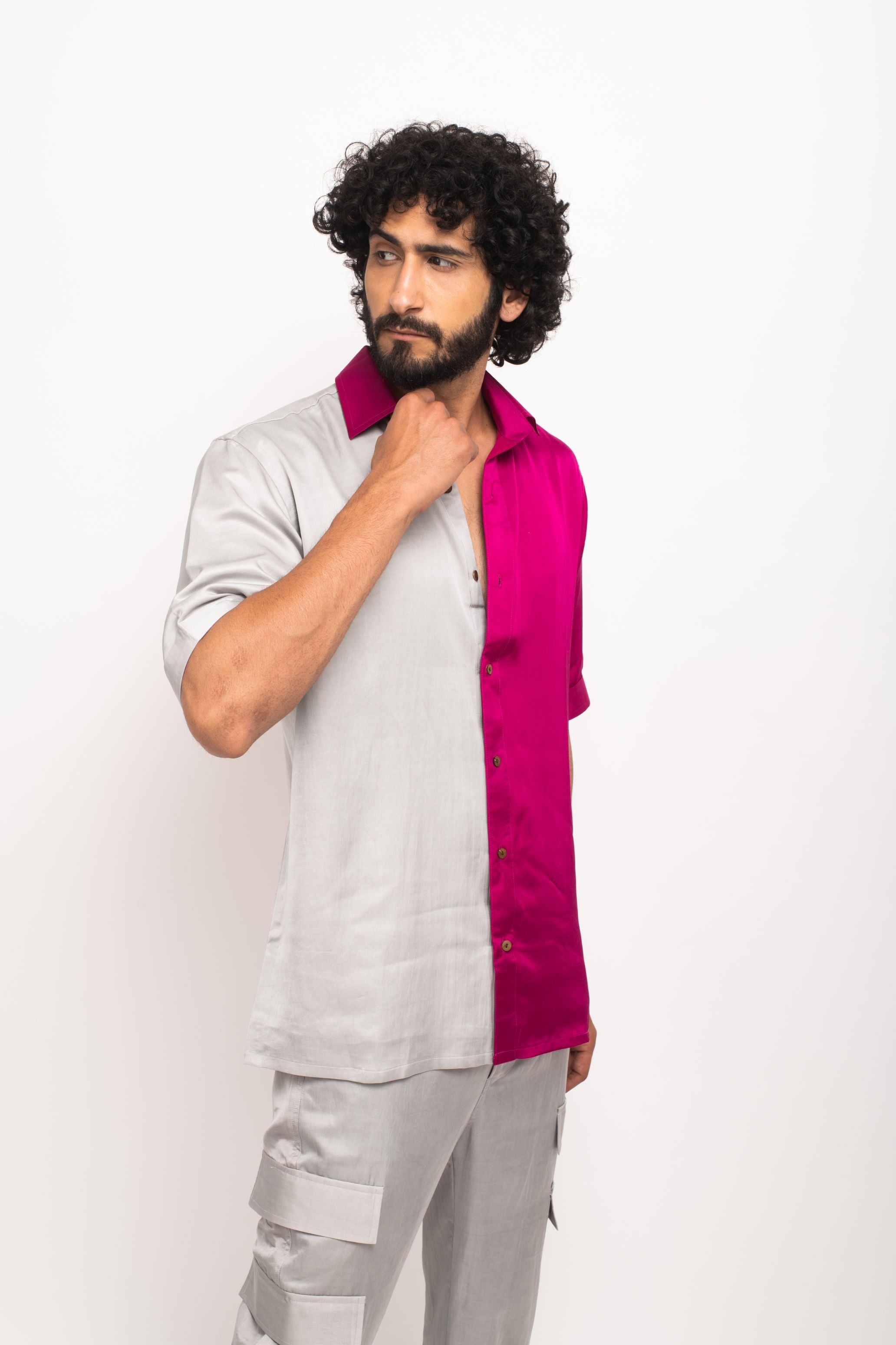Grey-Wine Colorblocked Shirt