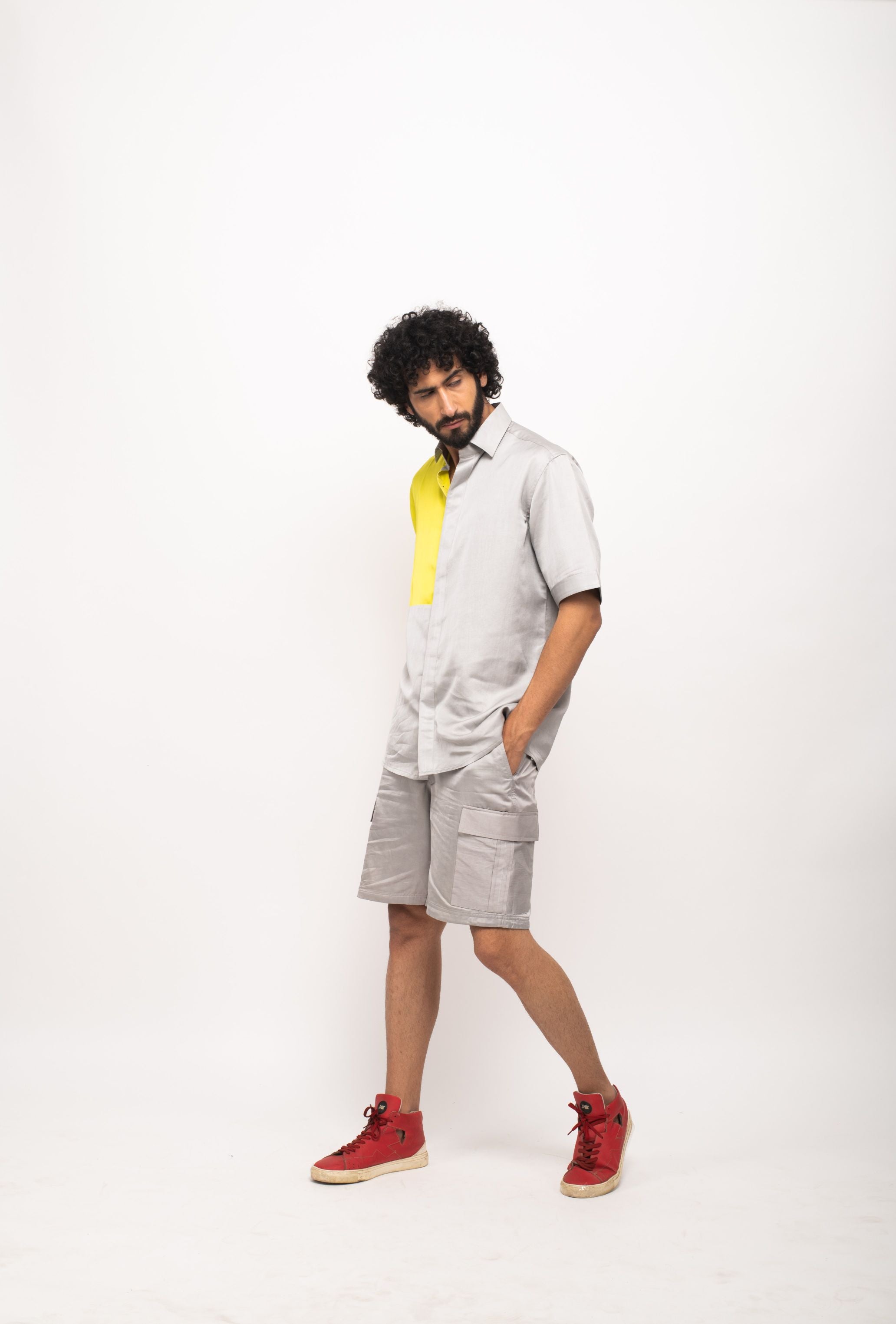 Grey-Neon colorblocked shirt