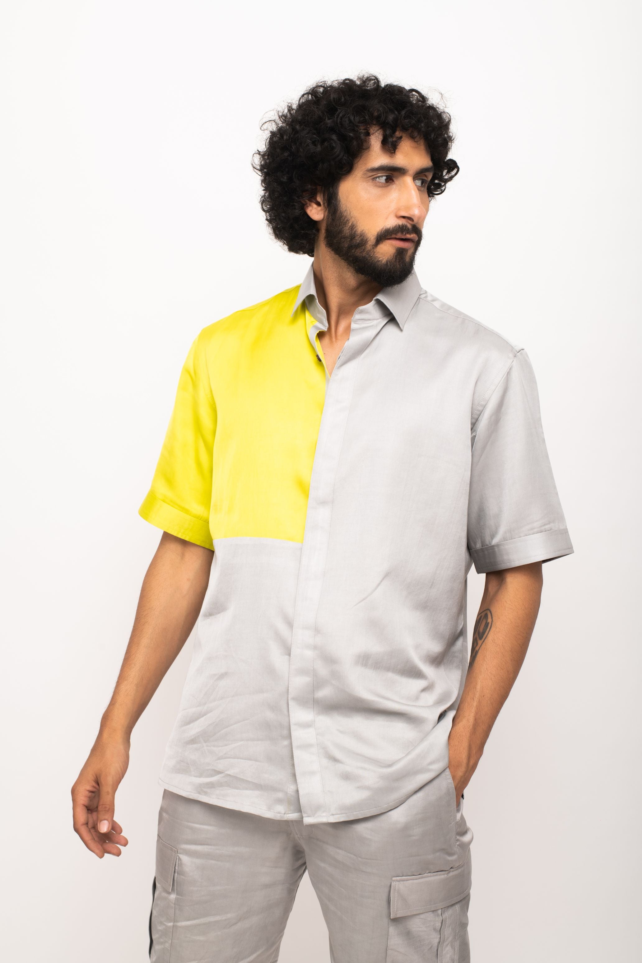 Grey-Neon colorblocked shirt