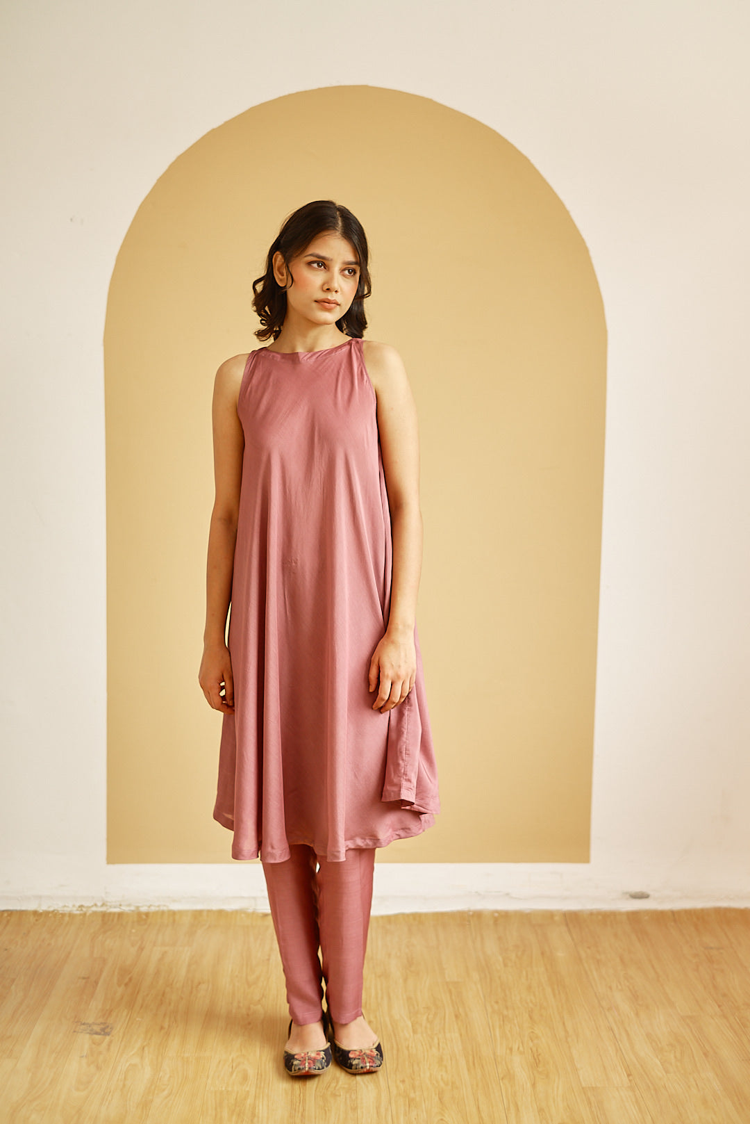 MAUVE COTTON SILK FLAIRED TUNIC SET