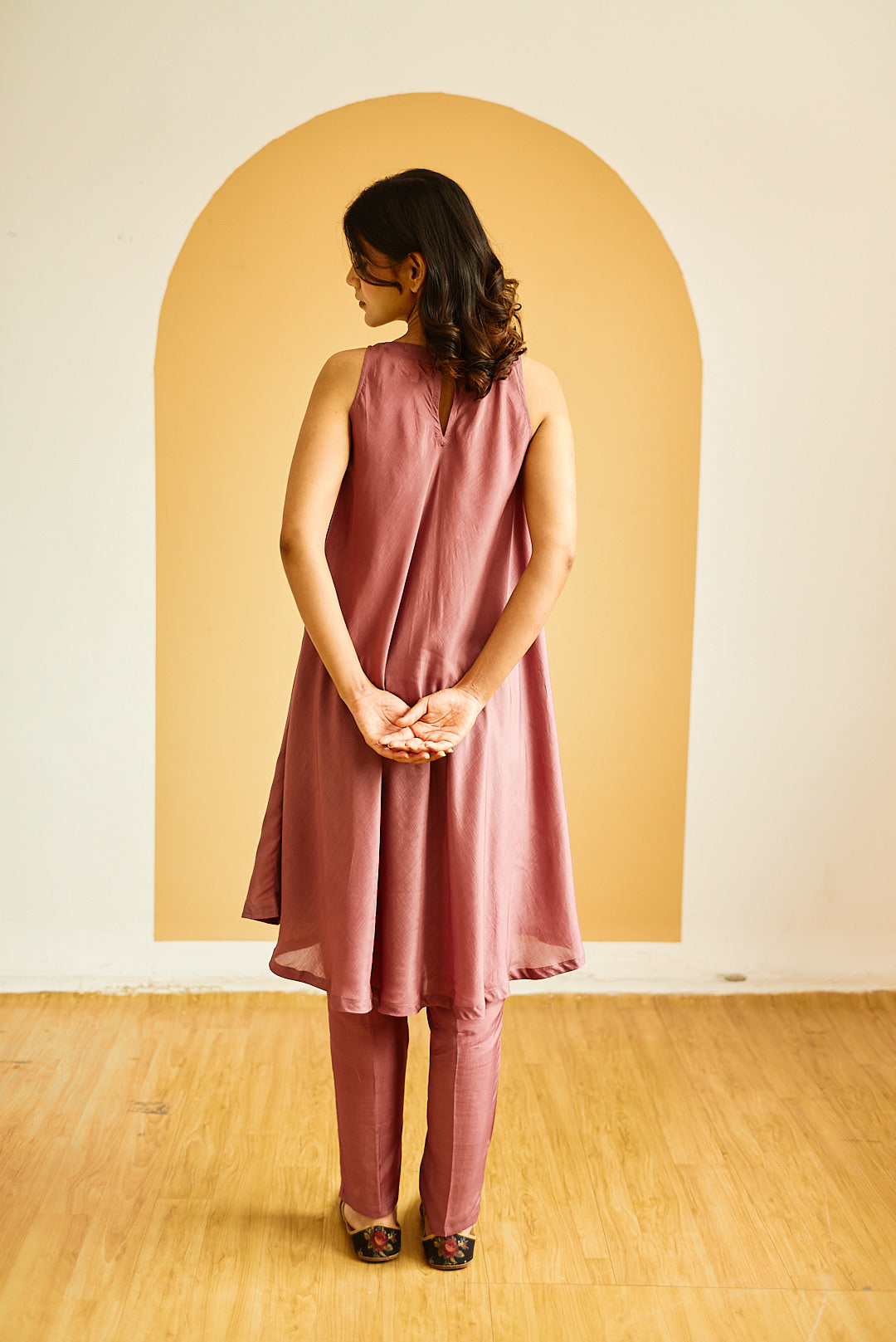 MAUVE COTTON SILK FLAIRED TUNIC SET