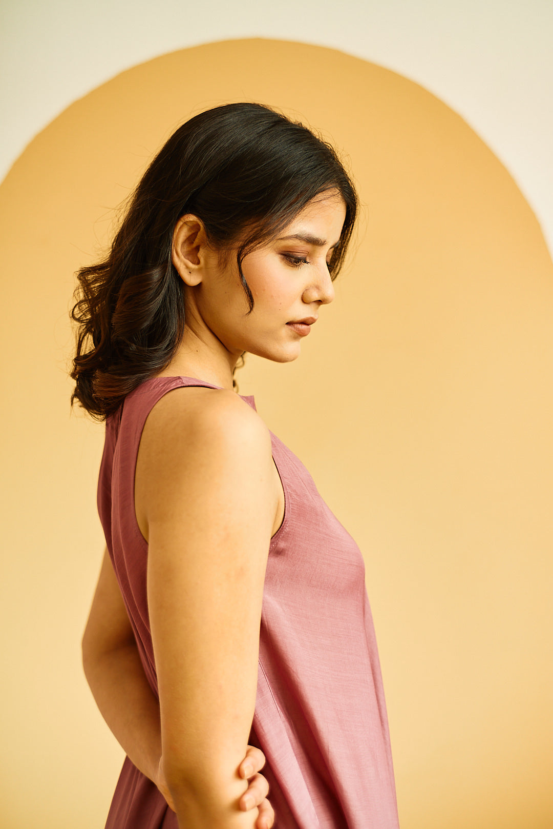 MAUVE COTTON SILK FLAIRED TUNIC SET