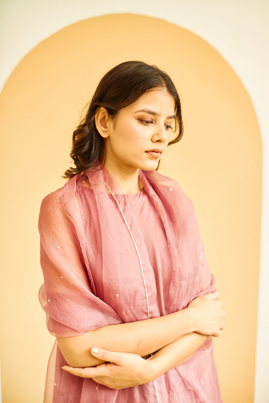 MAUVE COTTON SILK FLAIRED TUNIC SET