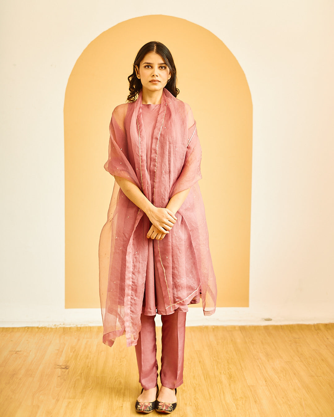 MAUVE COTTON SILK FLAIRED TUNIC SET