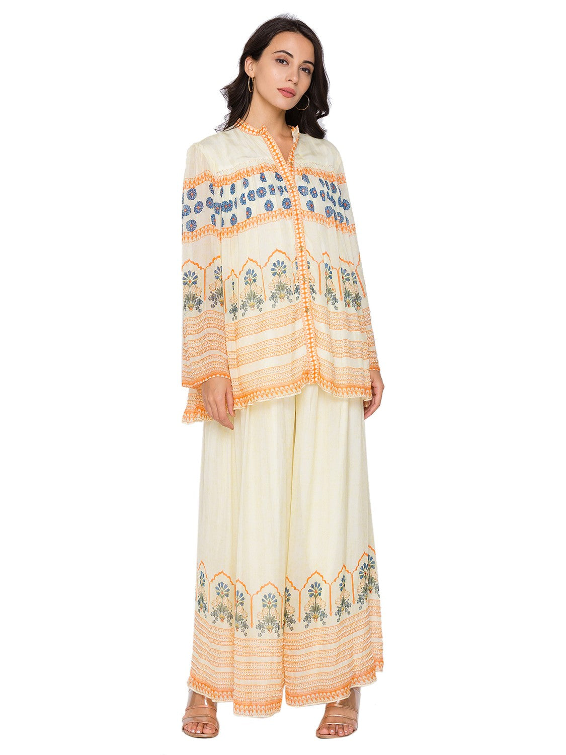 Printed top with printed flared pants