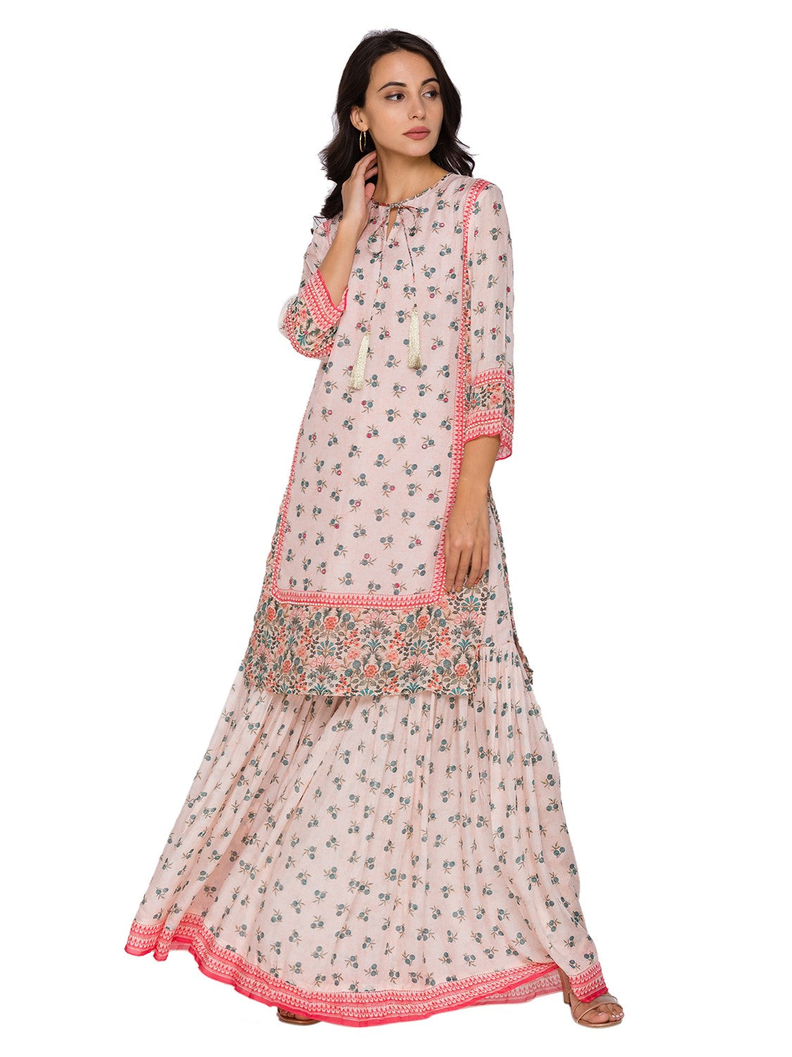 Printed top paired with printed sharara pants