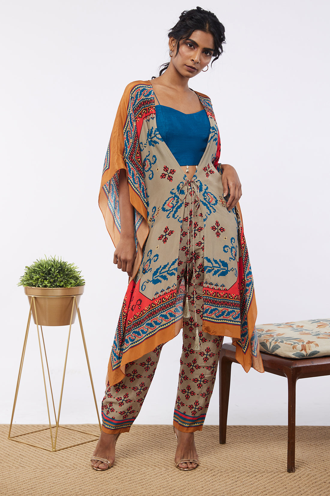 Elements Printed Co-Ord Set With Kaftan Jacket