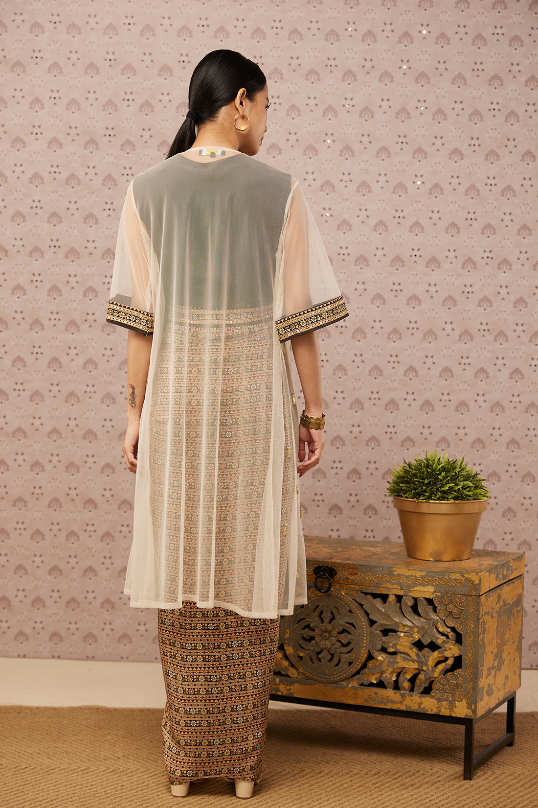 Sarouk Printed Drape Skirt Set With Jacket