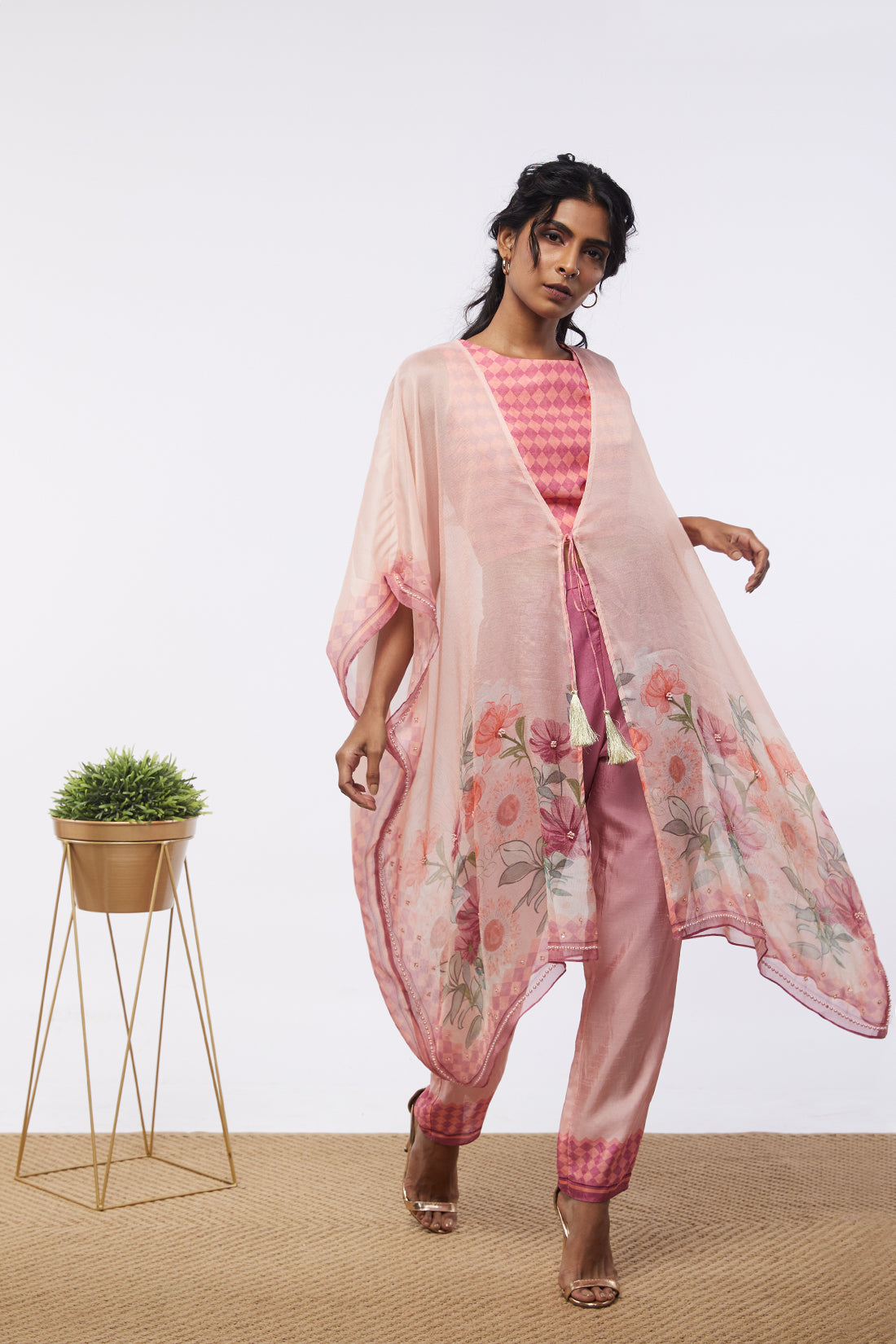 Blooming Bud Printed Co-Ord Set With Kaftan Jacket
