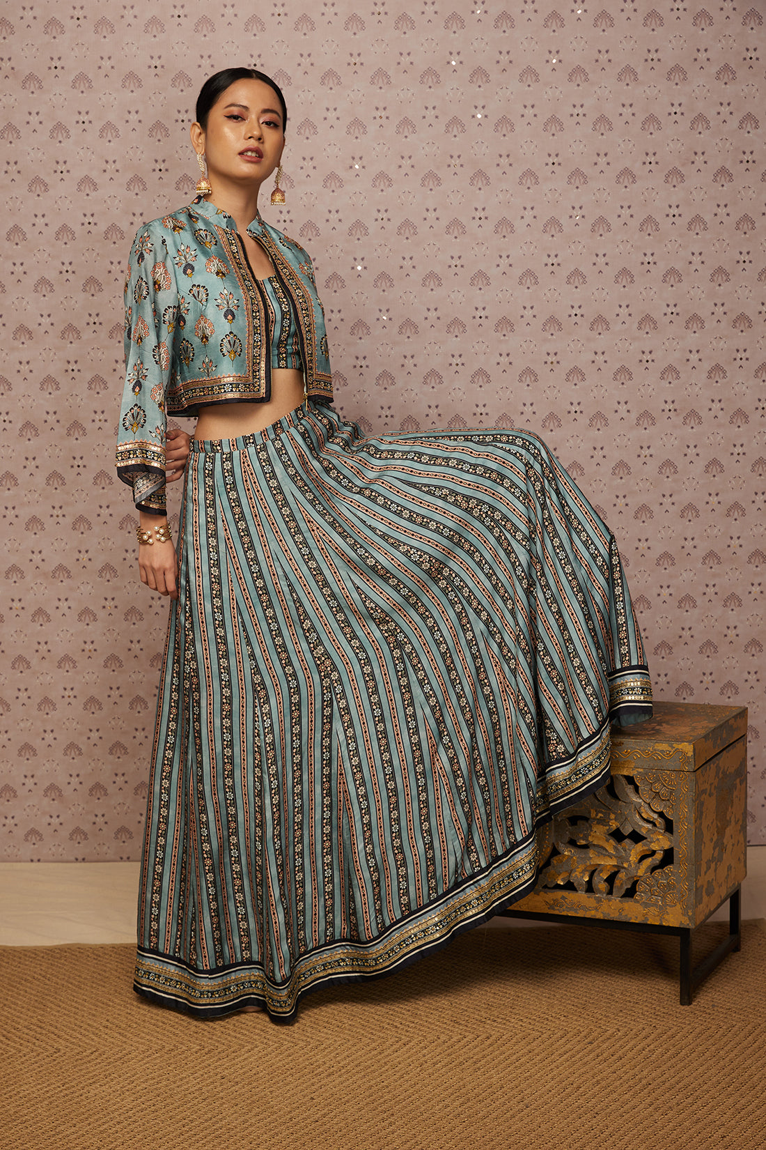 Sarouk Embroidered Lehenga Set With Jacket