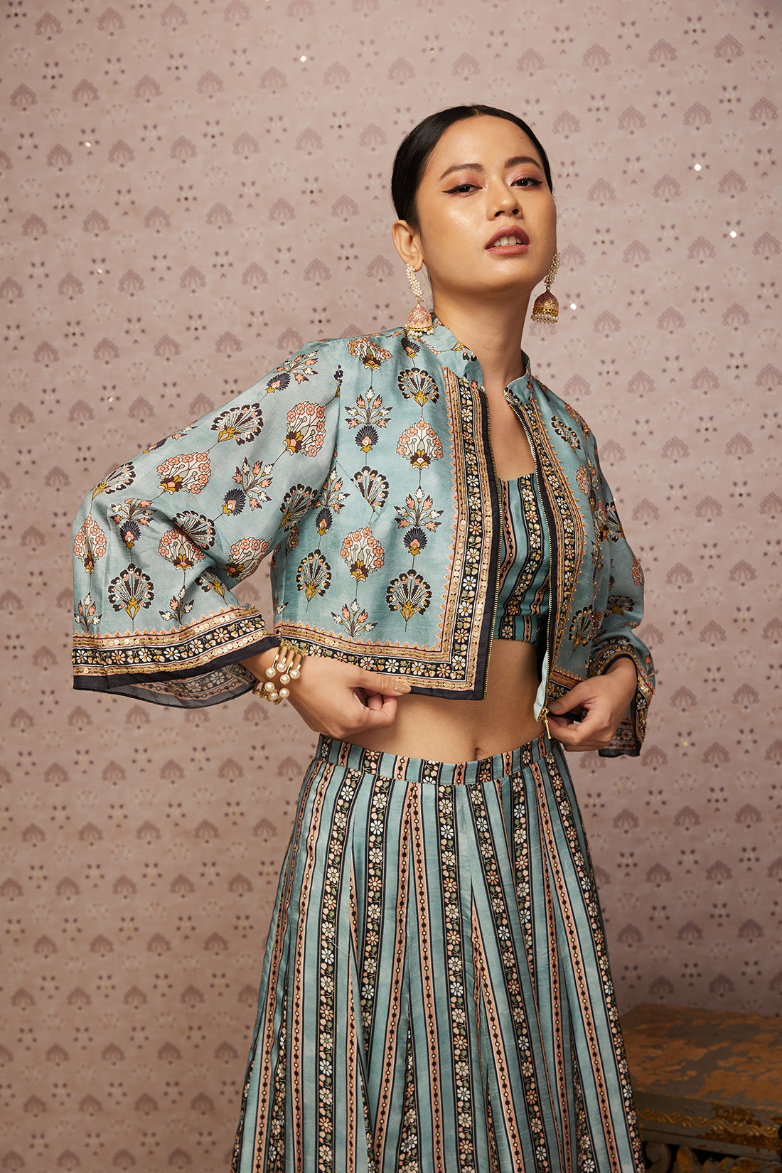 Sarouk Embroidered Lehenga Set With Jacket