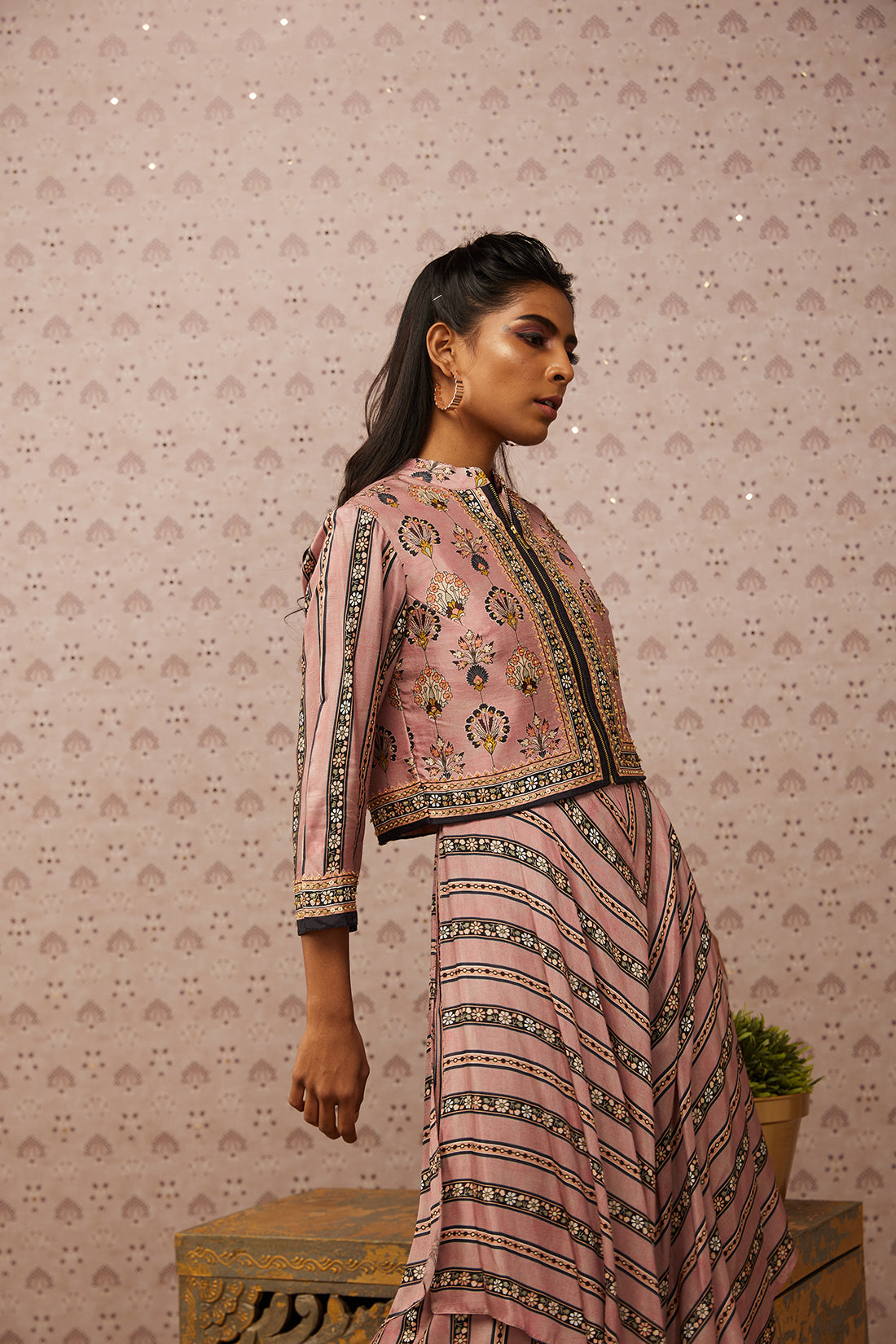 Sarouk Printed Layered Jumpsuit With Jacket