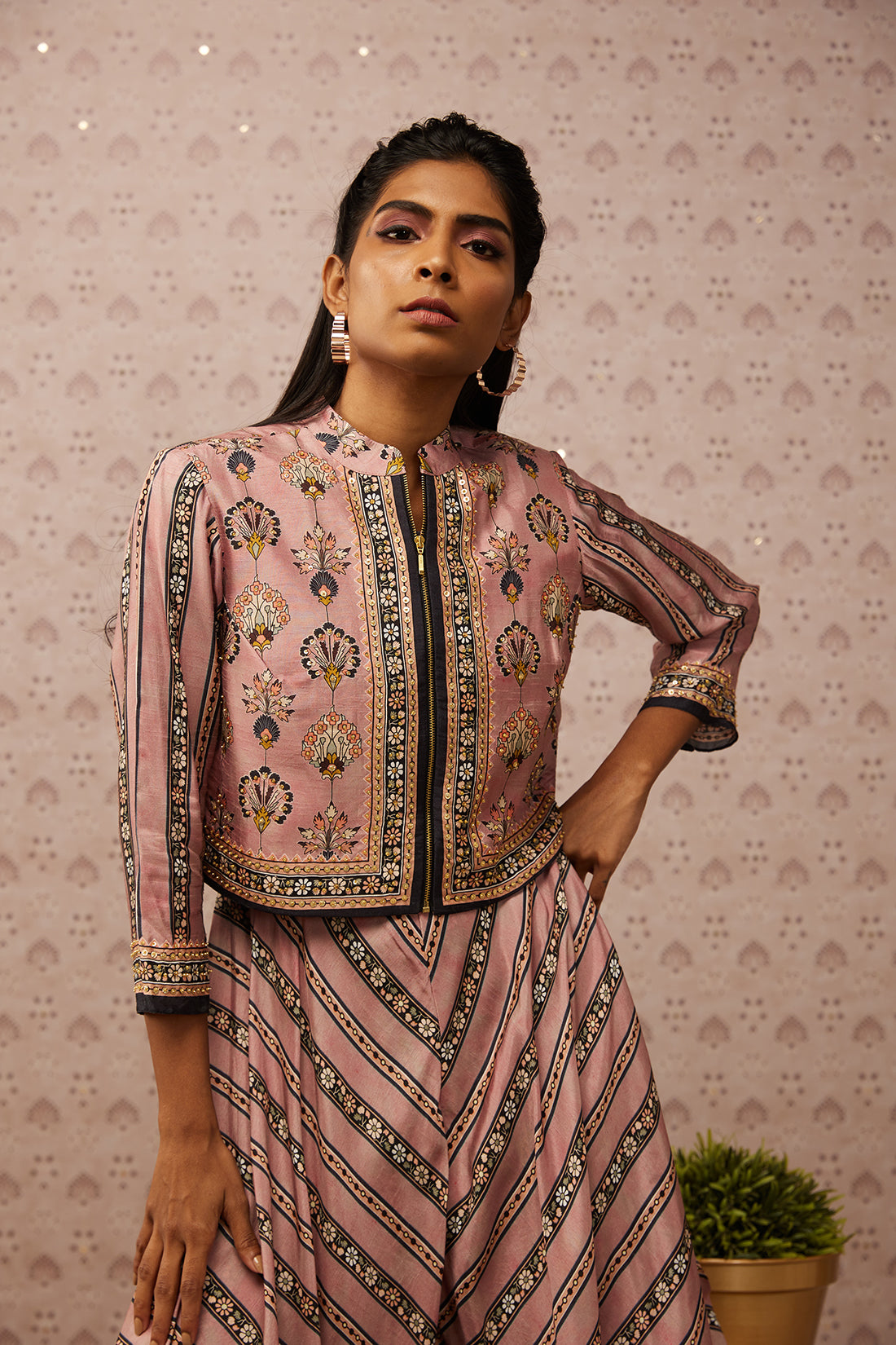 Sarouk Printed Layered Jumpsuit With Jacket