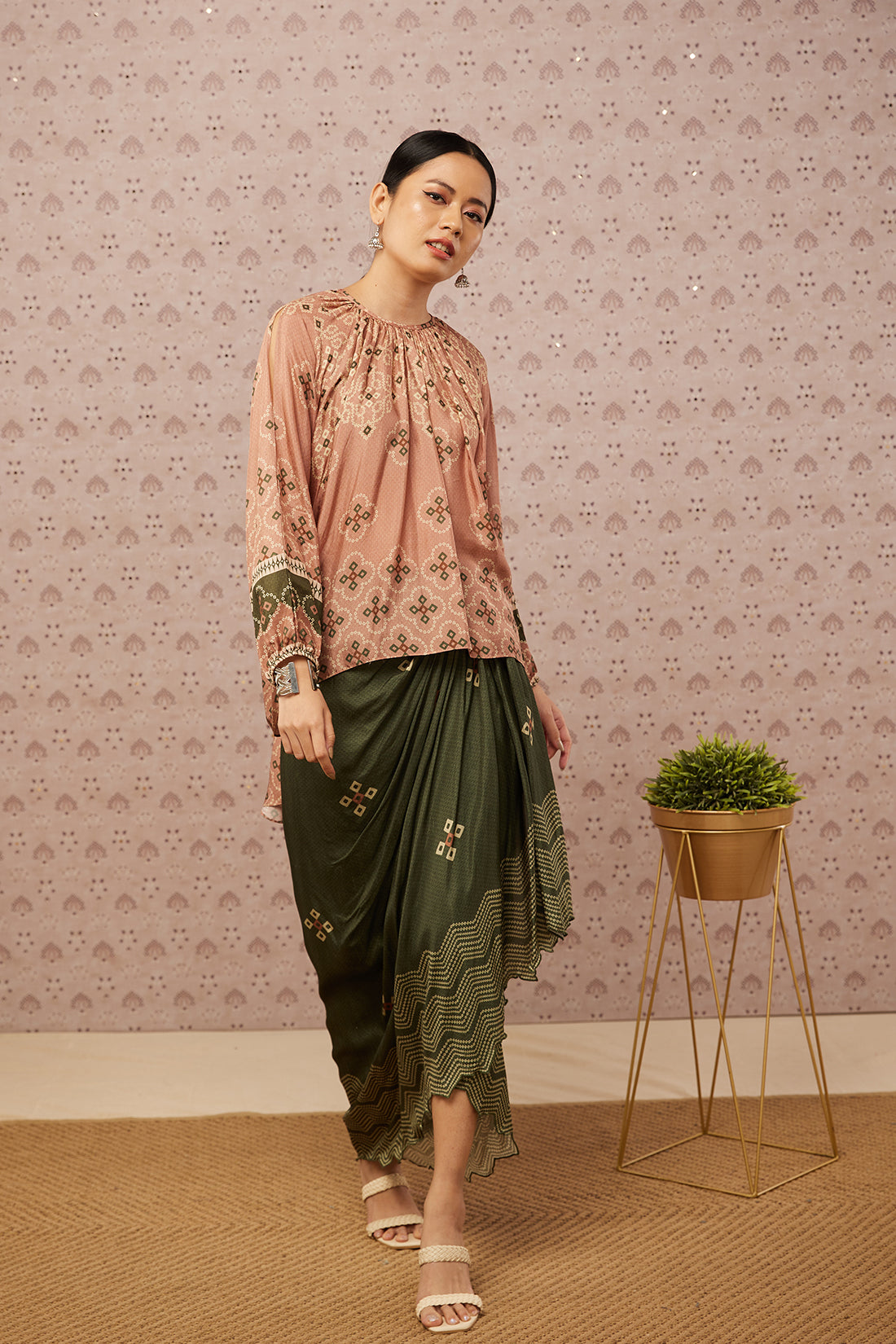 Bandhej Printed Drape Skirt Set