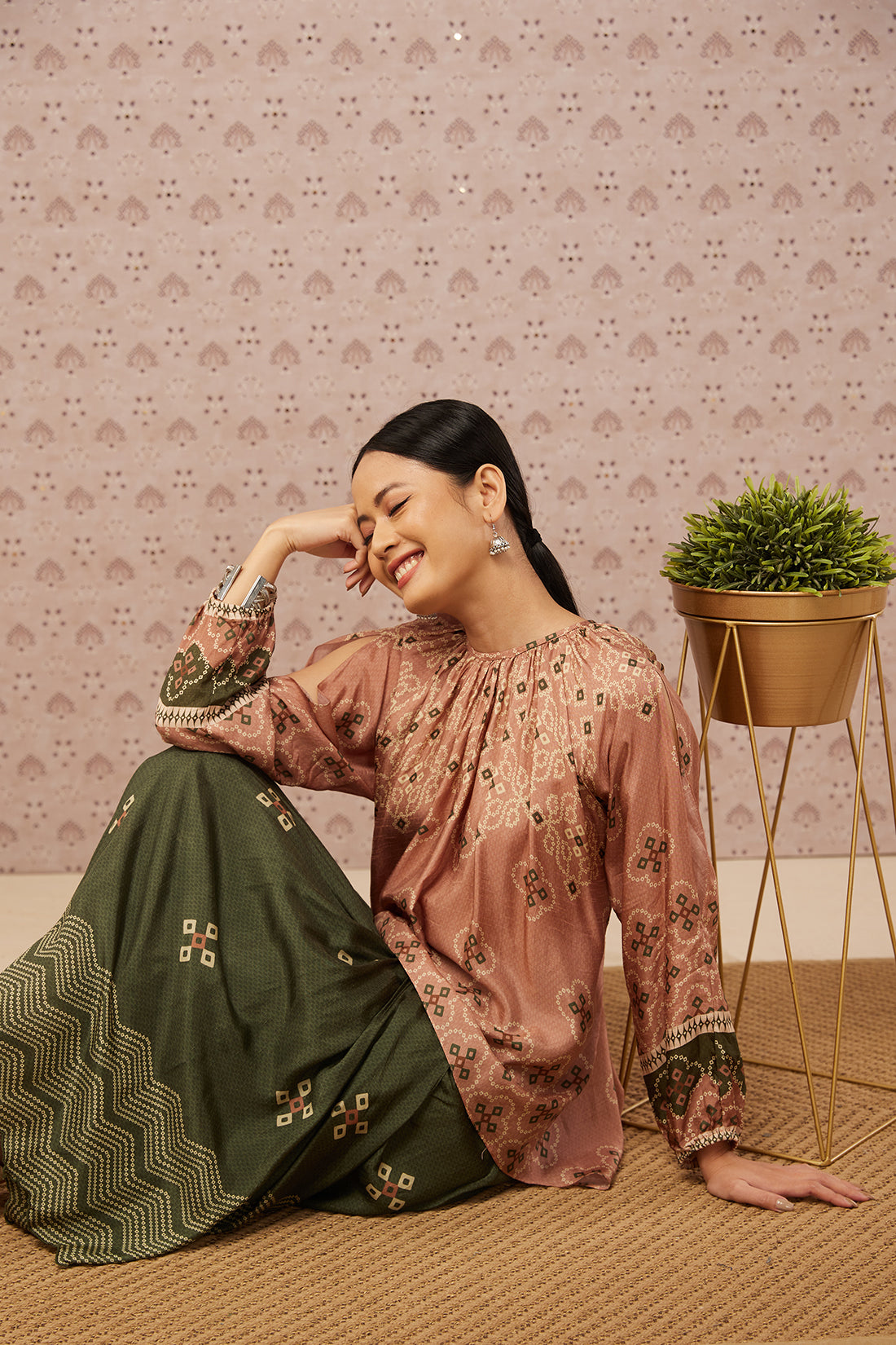 Bandhej Printed Drape Skirt Set
