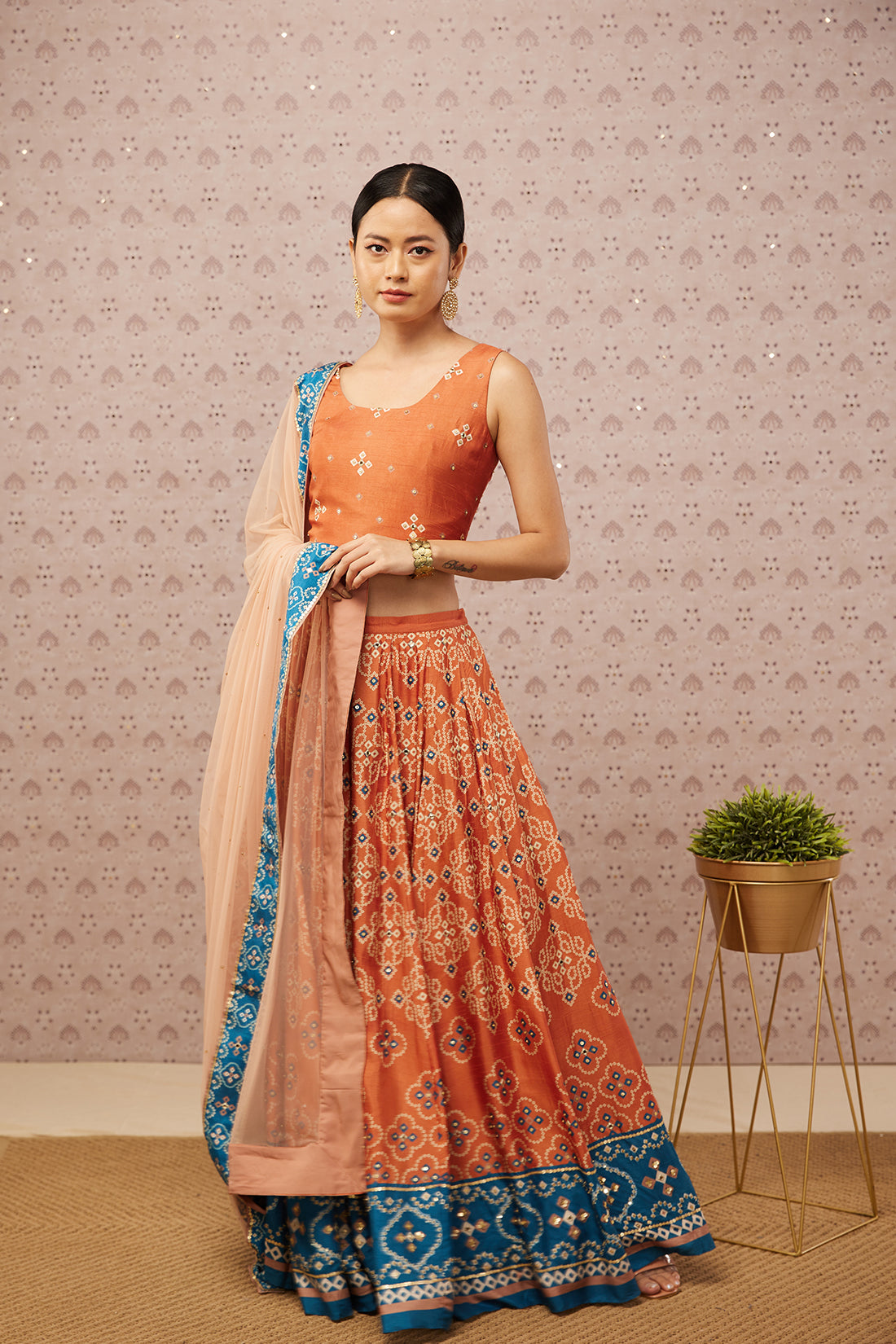 Bandhej Printed Lehenga Set With Dupatta