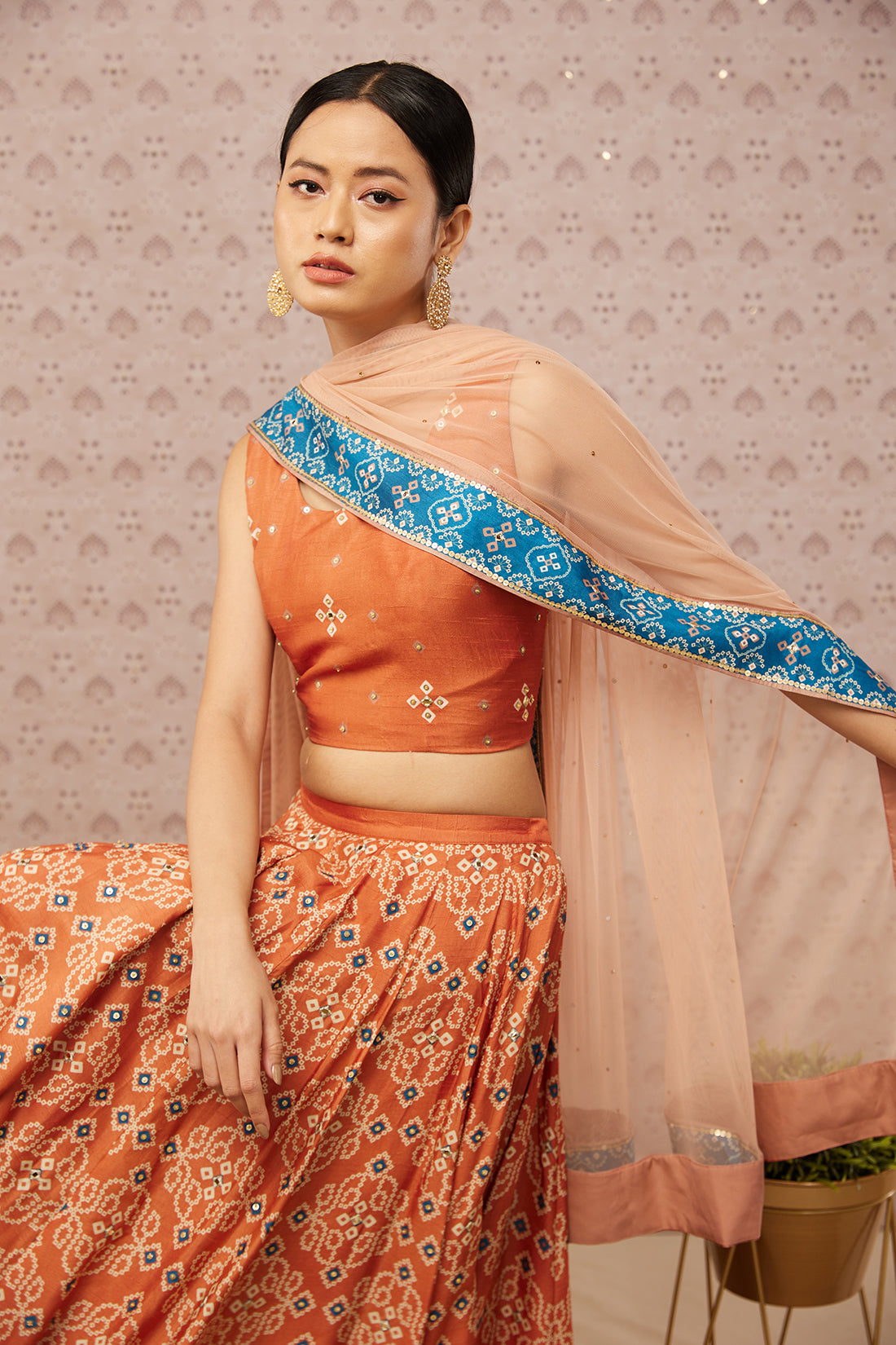 Bandhej Printed Lehenga Set With Dupatta