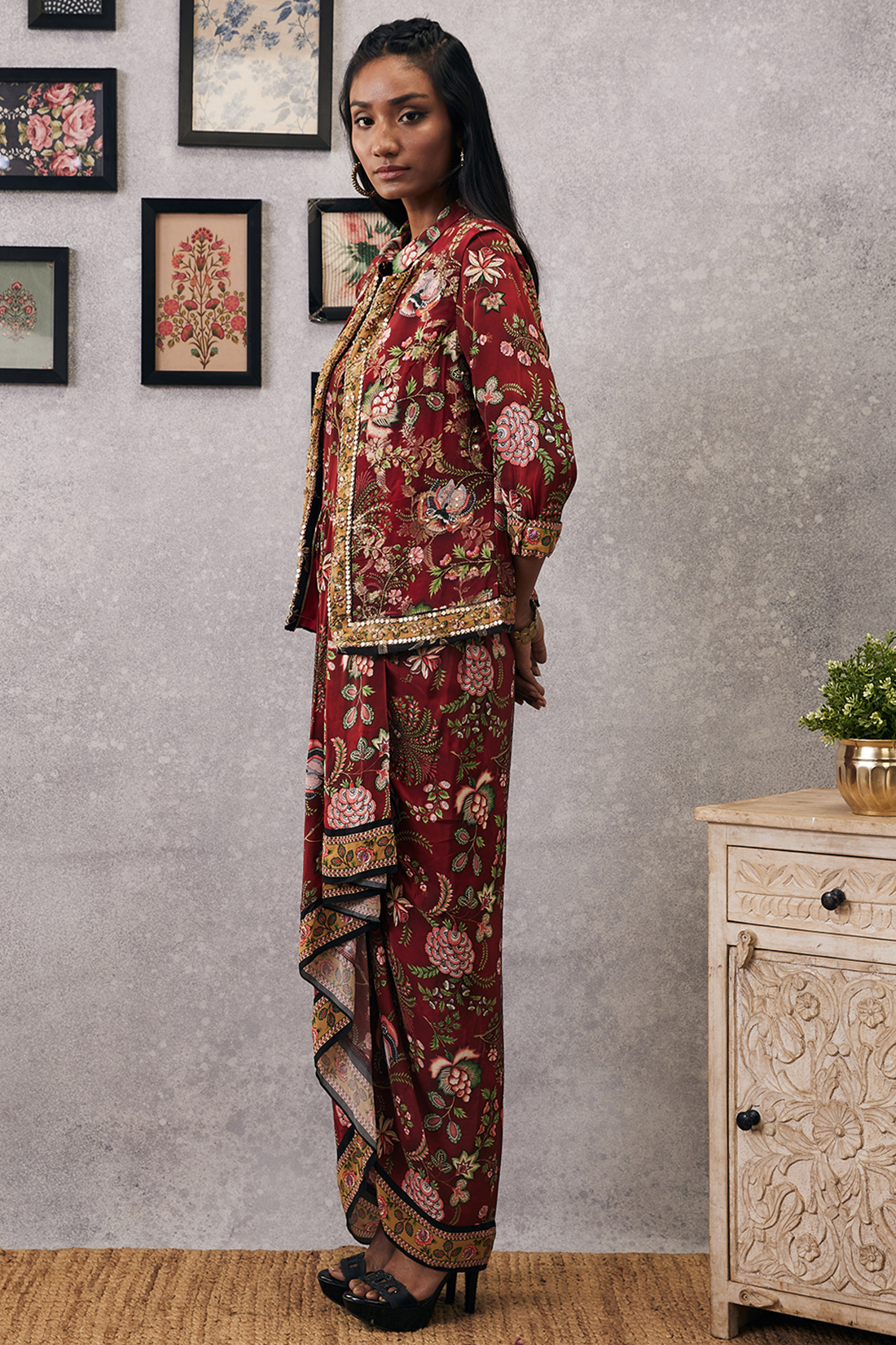 Mehr printed drape skirt with jacket