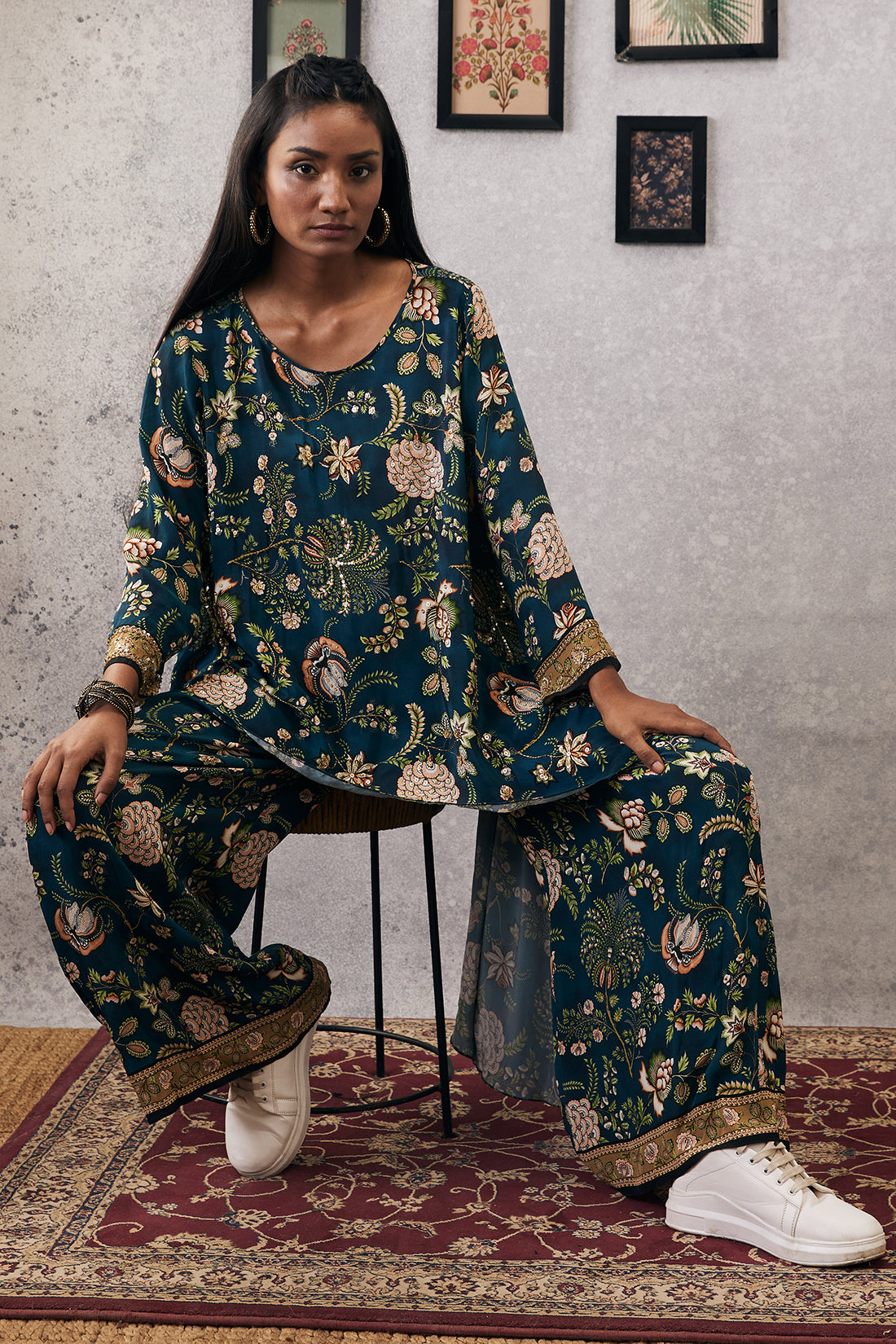 Mehr embroidered asymmetric co-ord set