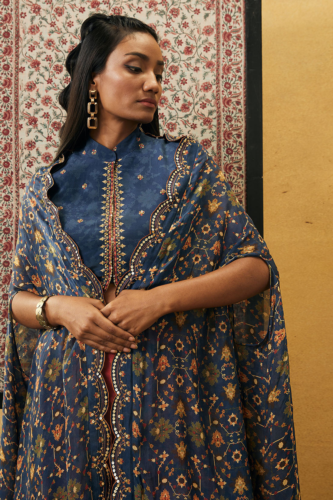 Zahra embroidered co-ord set with cape
