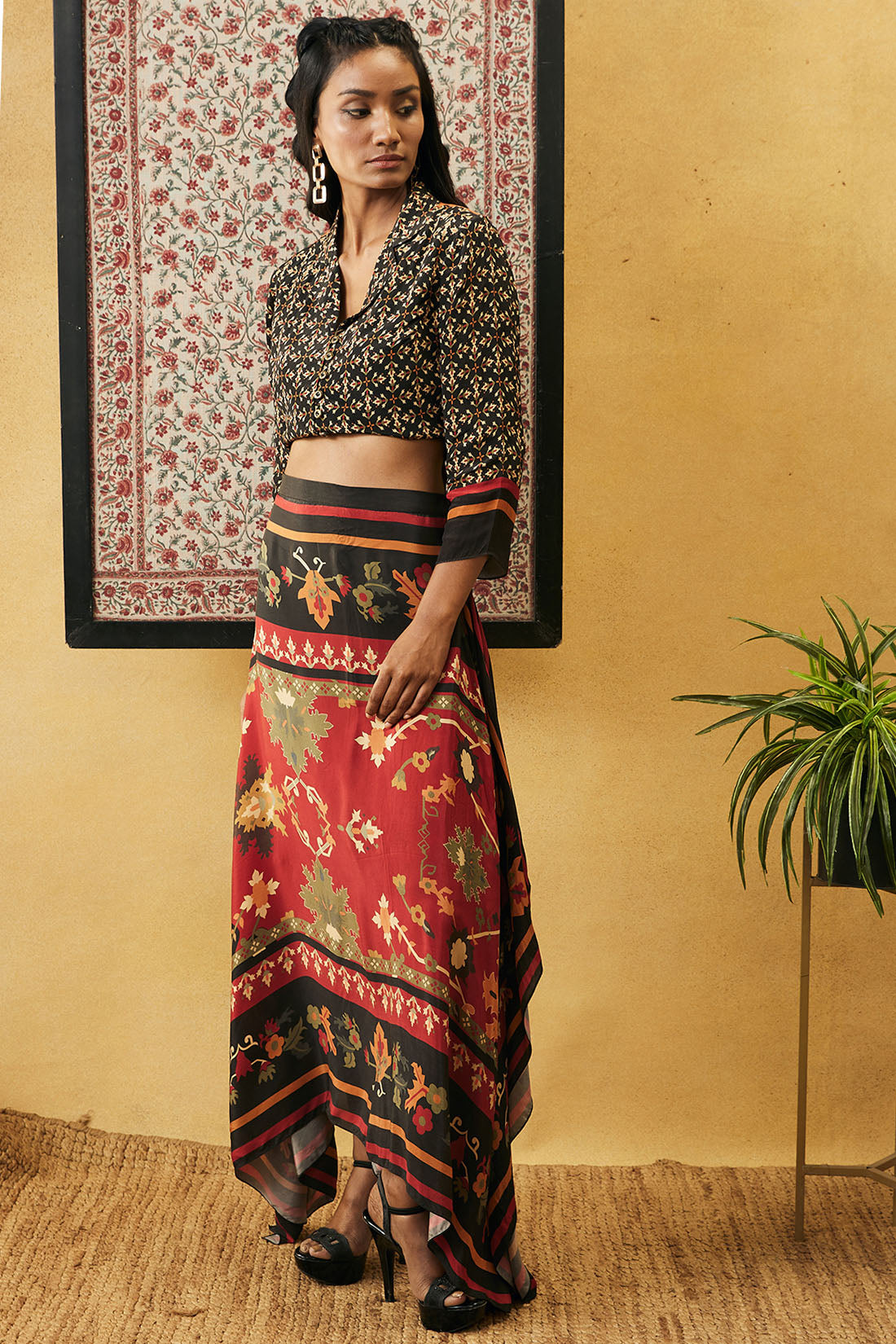 Zahra printed crop shirt with skirt