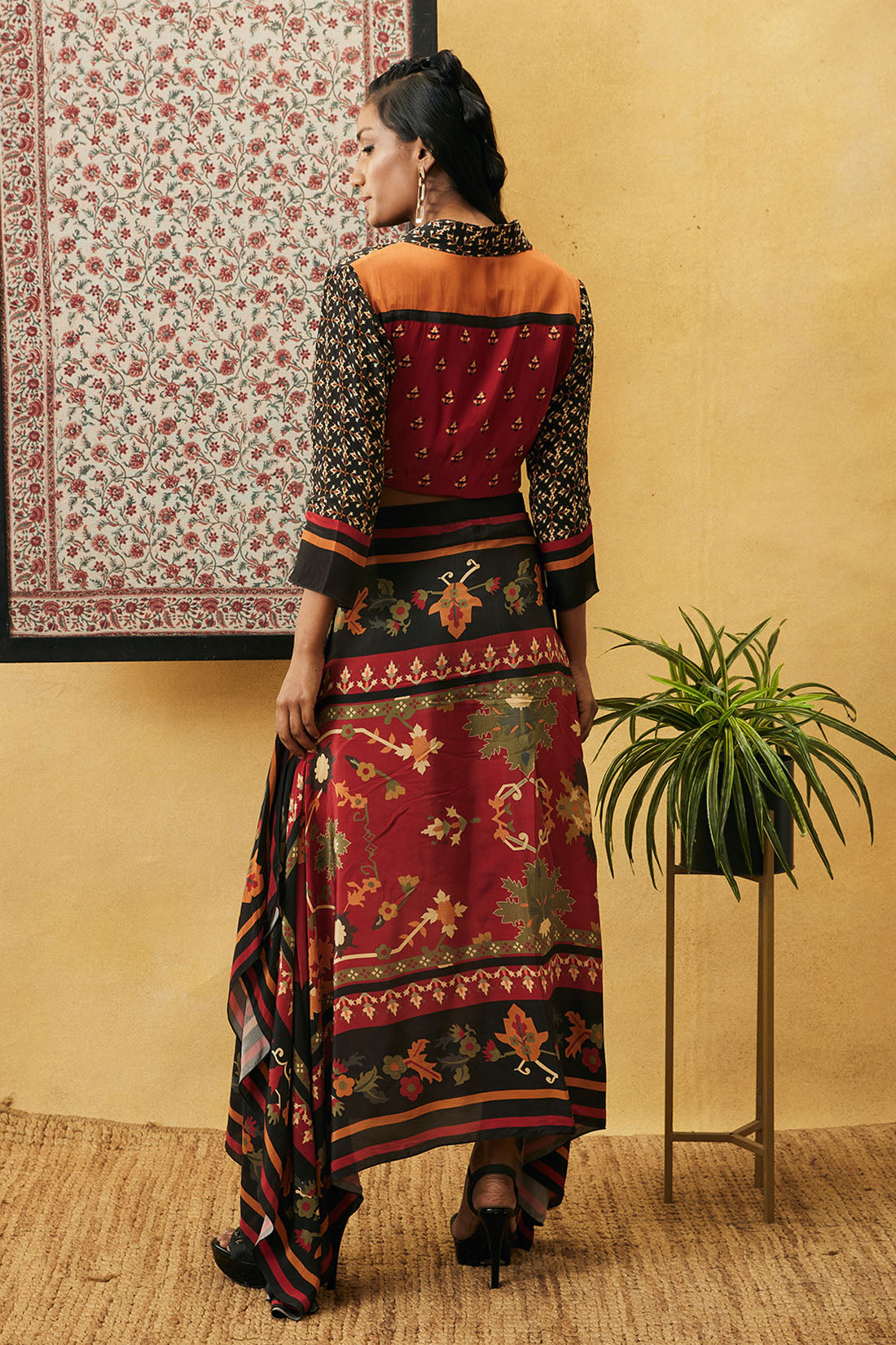 Zahra printed crop shirt with skirt