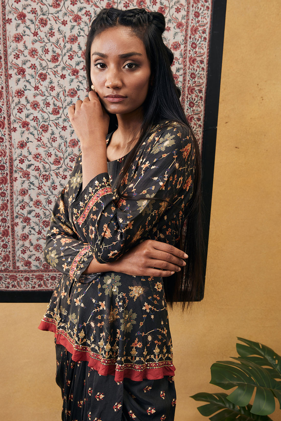 Zahra Printed skirt set with peplum top