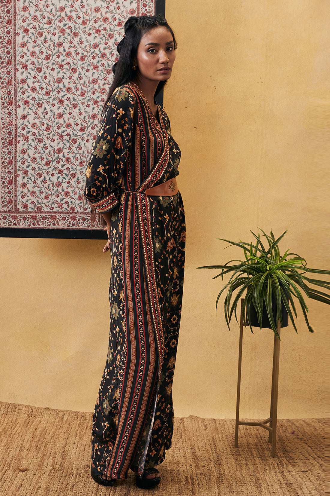 Zahra printed overlap jumpsuit with belt