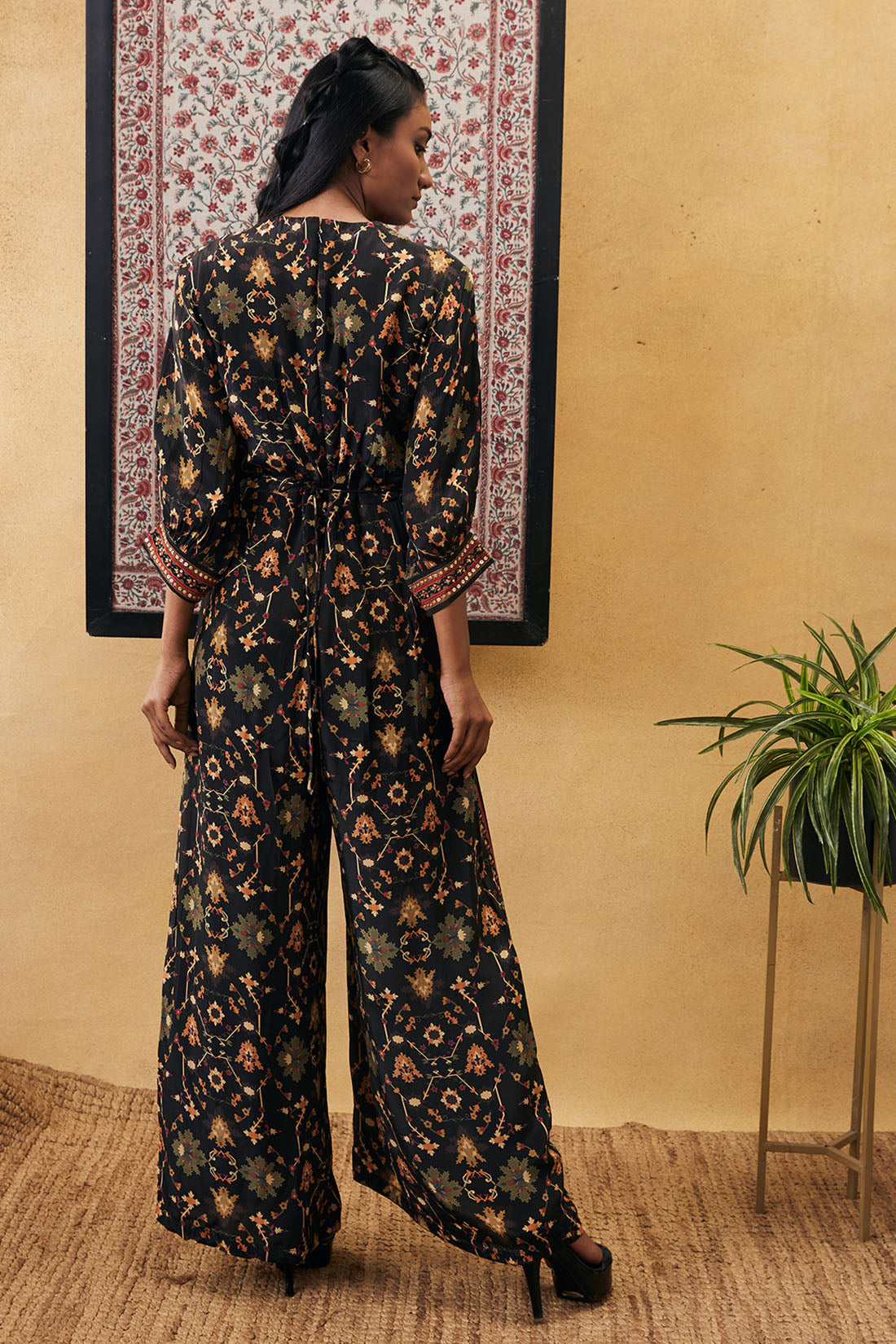Zahra printed overlap jumpsuit with belt