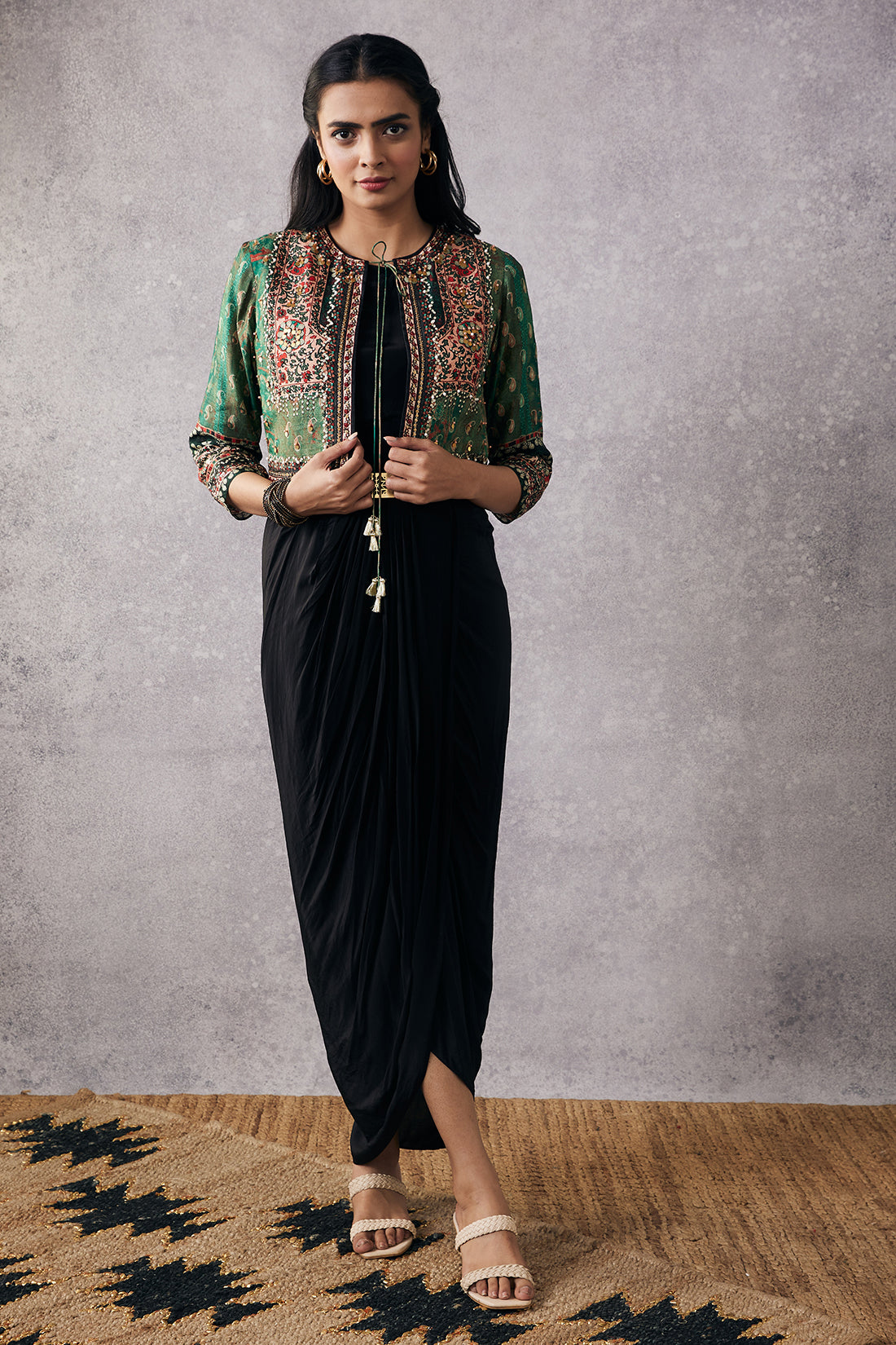 Ikaya embroidered drape dress with jacket