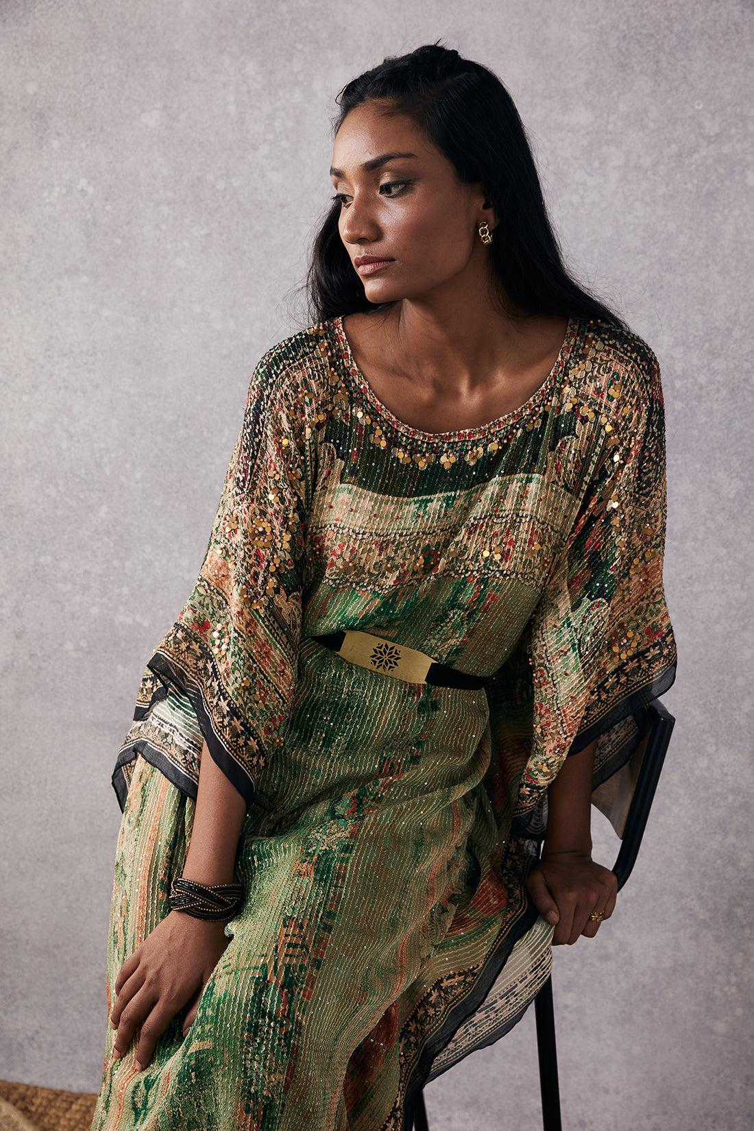 Ikaya Embroidered Kaftan Set With Belt