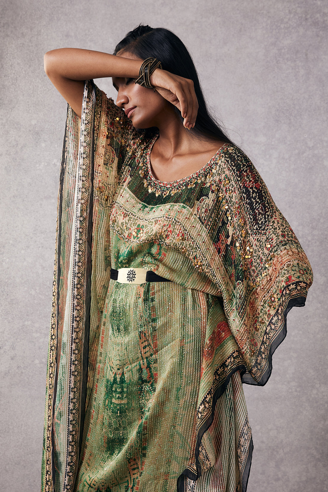 Ikaya Embroidered Kaftan Set With Belt