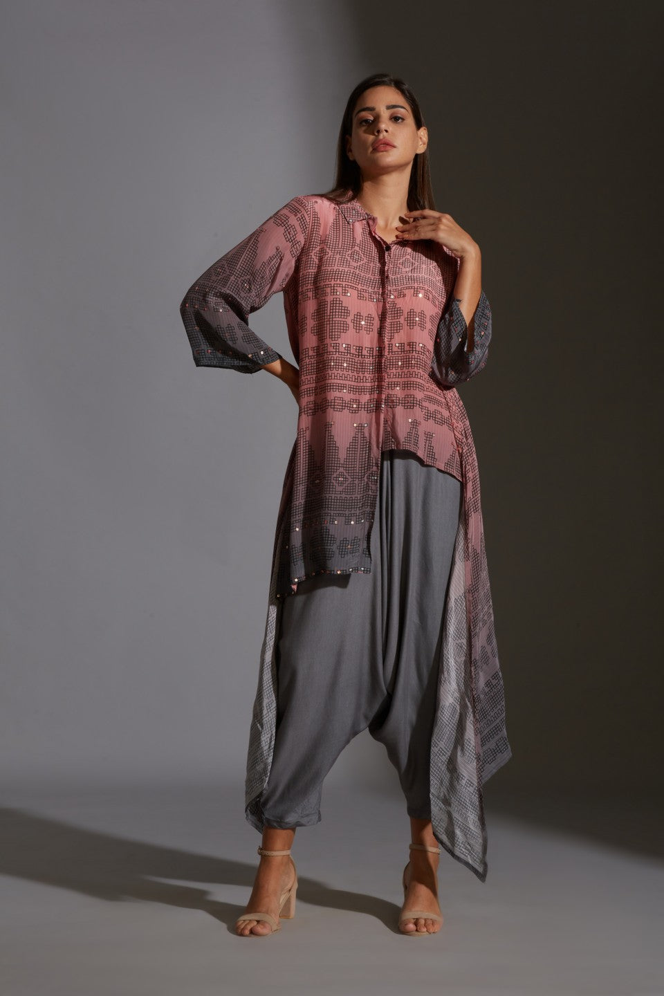 Top with mirror embroidery