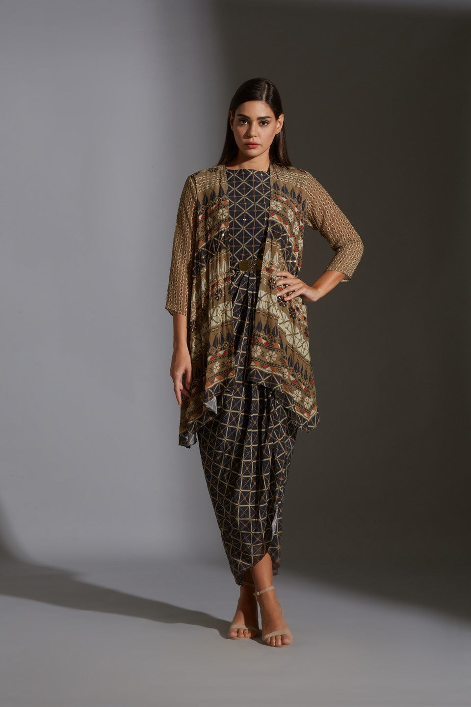 Printed dhoti dress with jacket