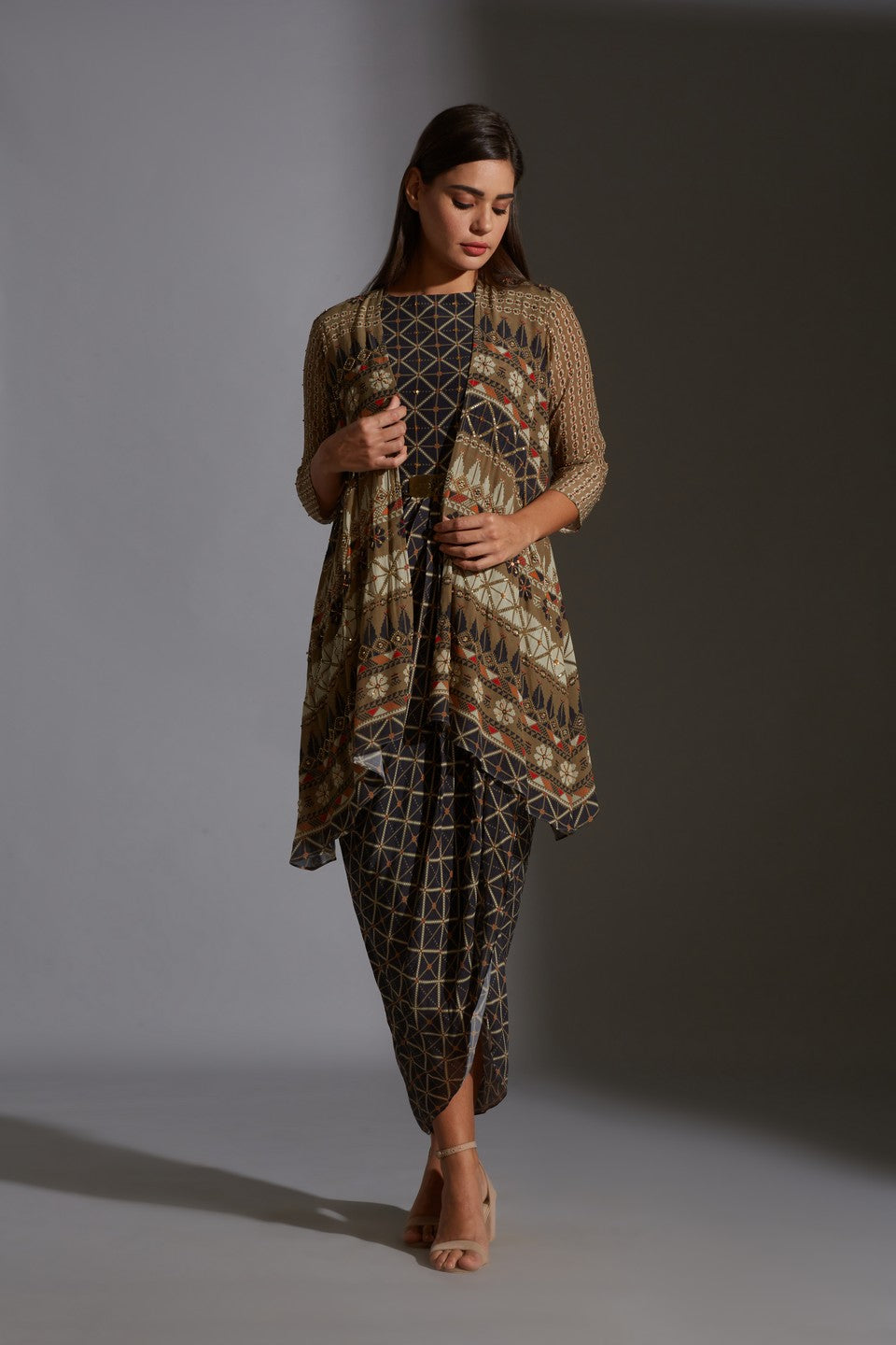 Printed dhoti dress with jacket