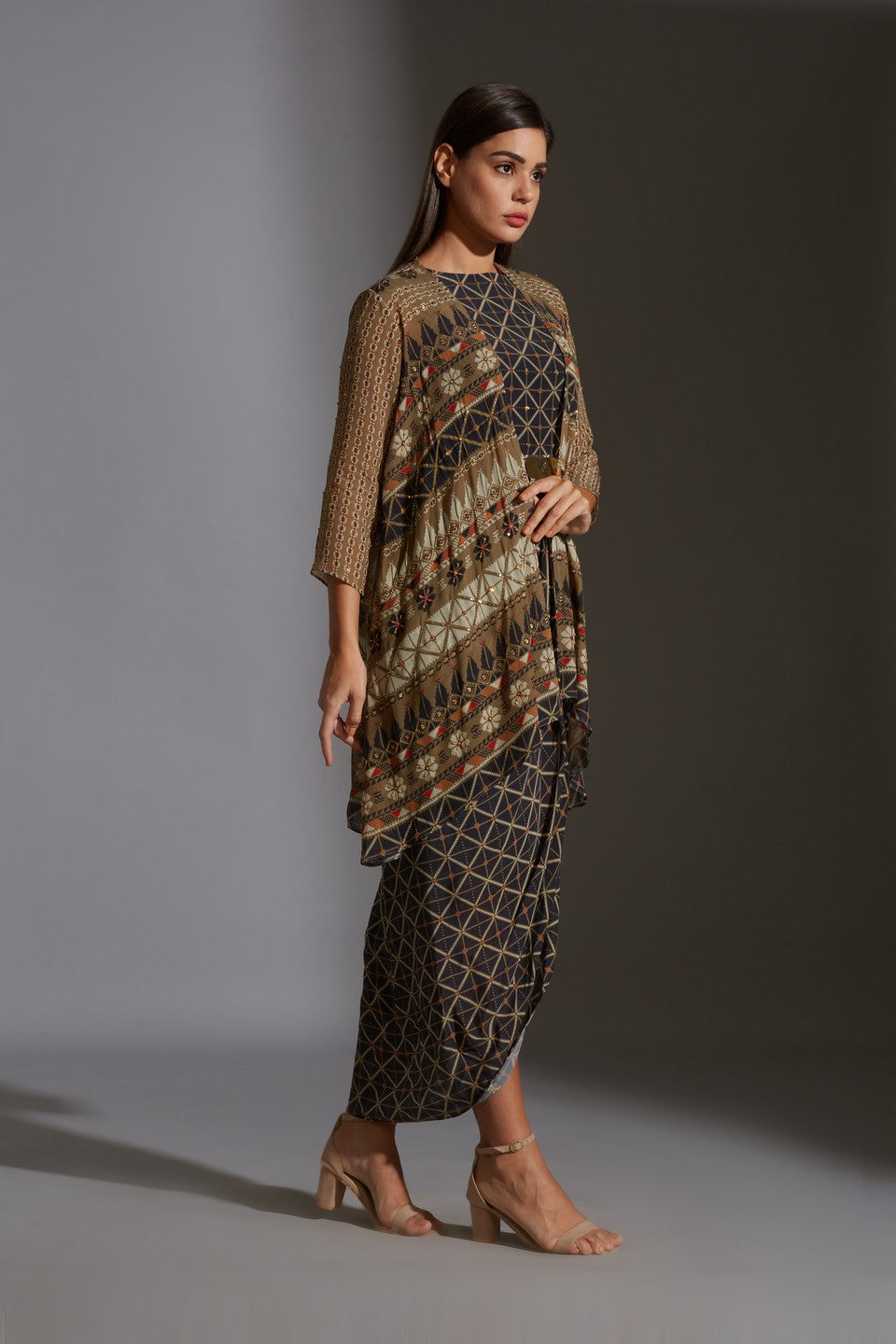 Printed dhoti dress with jacket