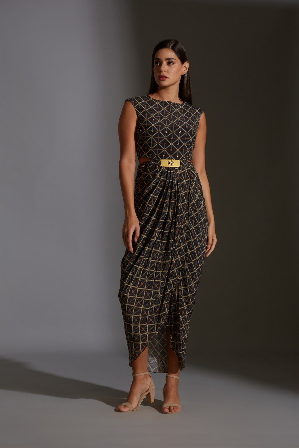 Printed dhoti dress with jacket