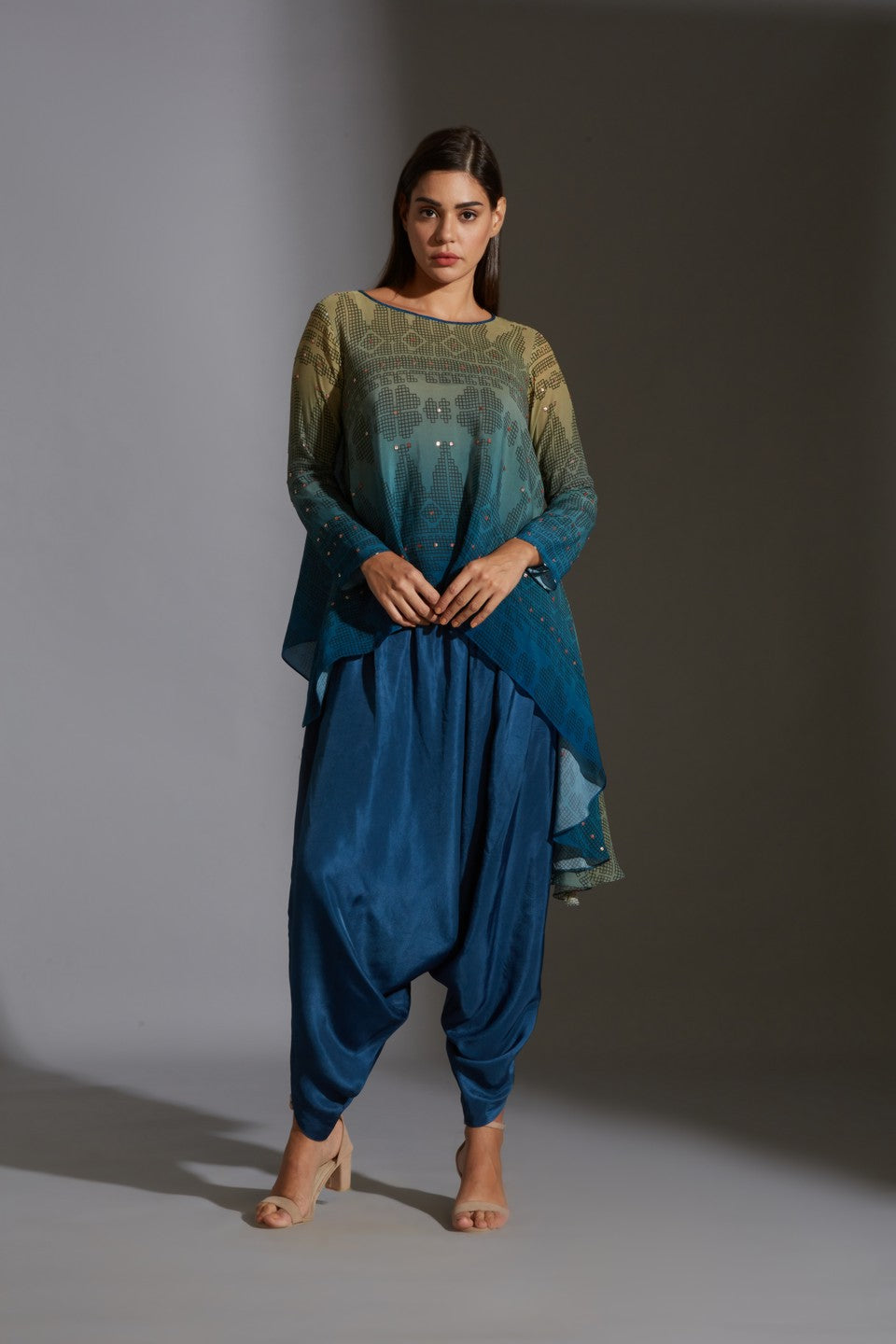 Printed top with dhoti pants