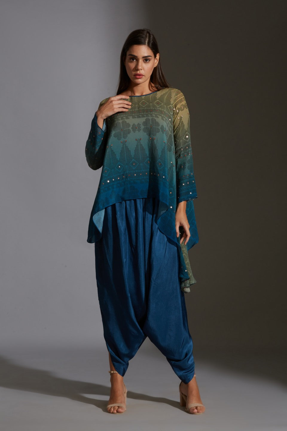 Printed top with dhoti pants
