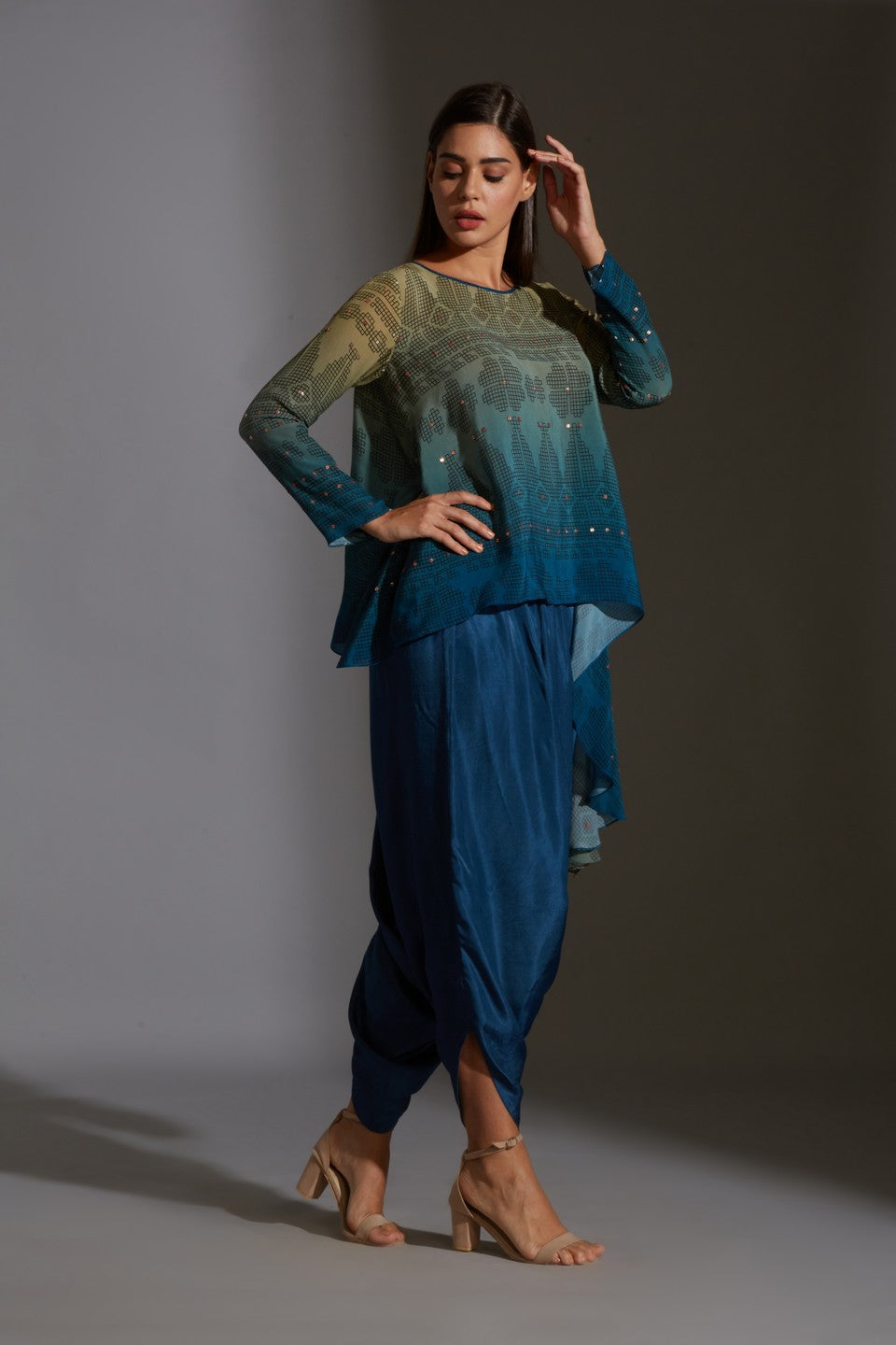 Printed top with dhoti pants