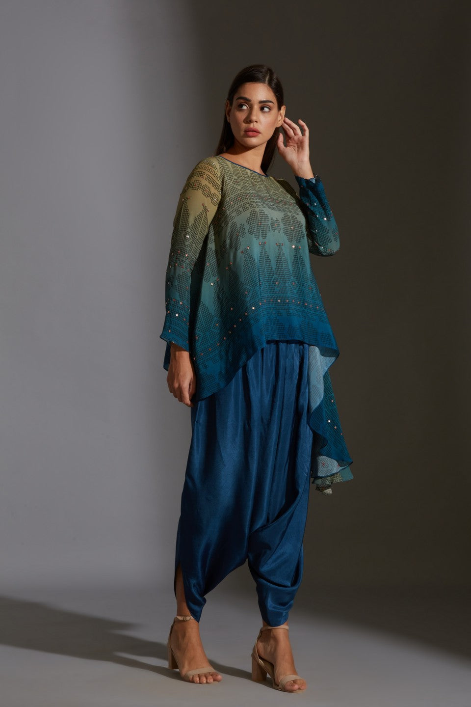 Printed top with dhoti pants
