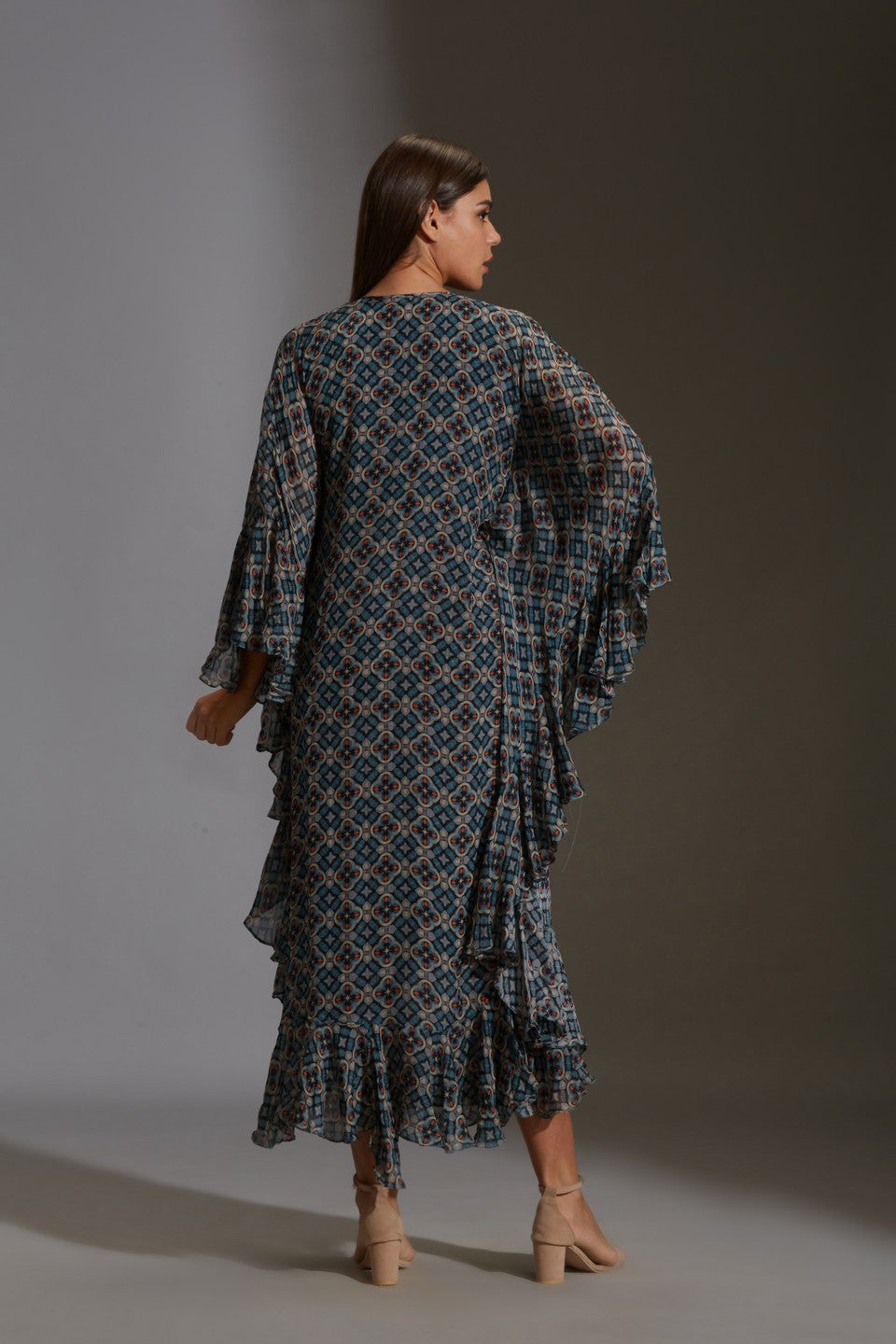 Printed drape dress with top