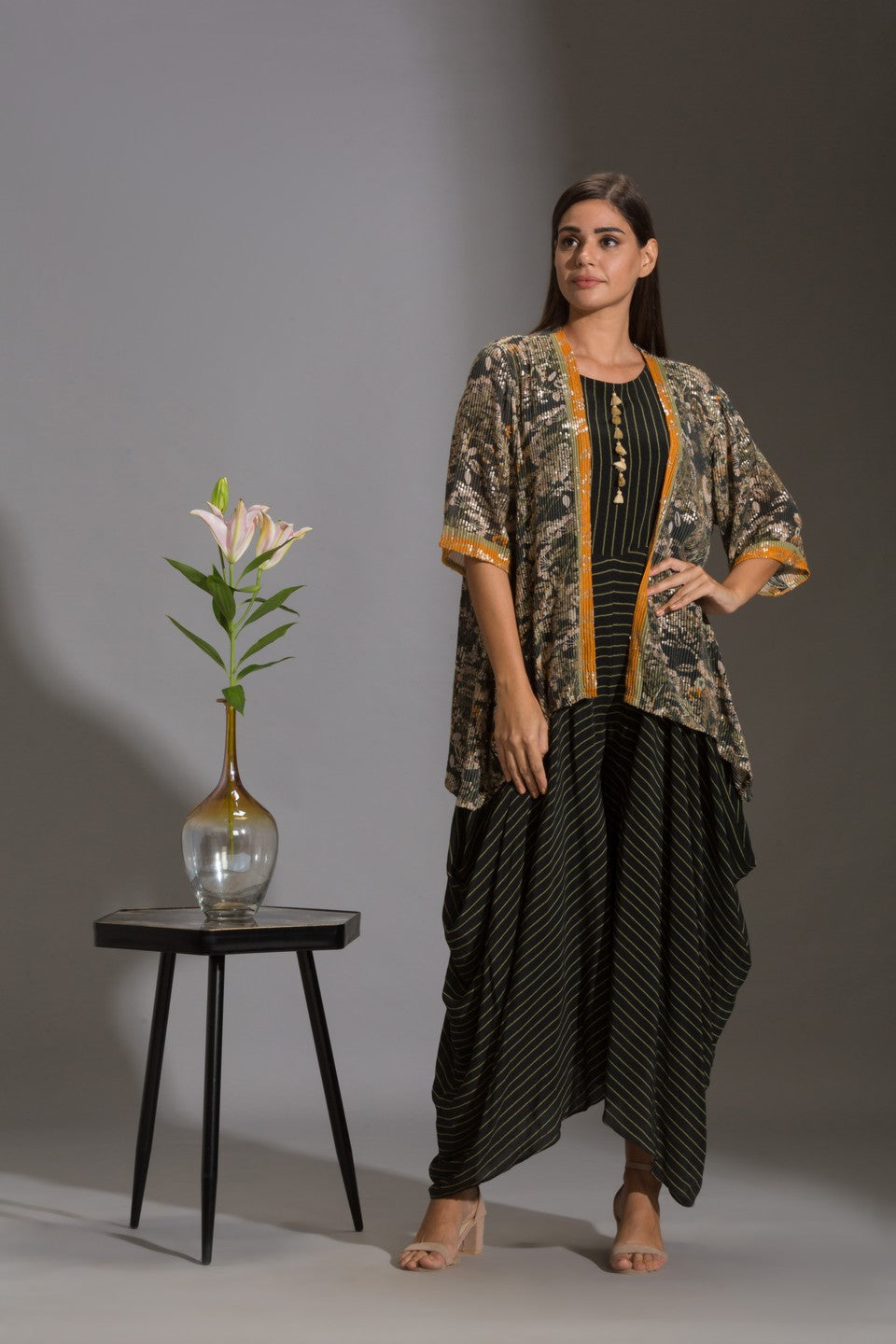 Printed dhoti jumpsuit with jacket