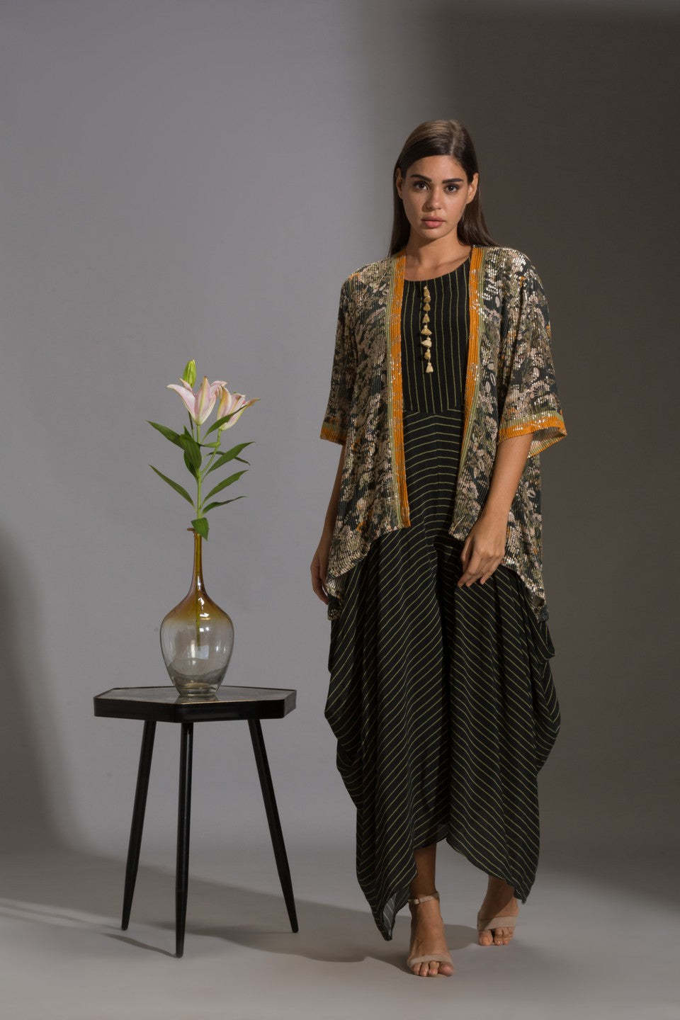 Printed dhoti jumpsuit with jacket