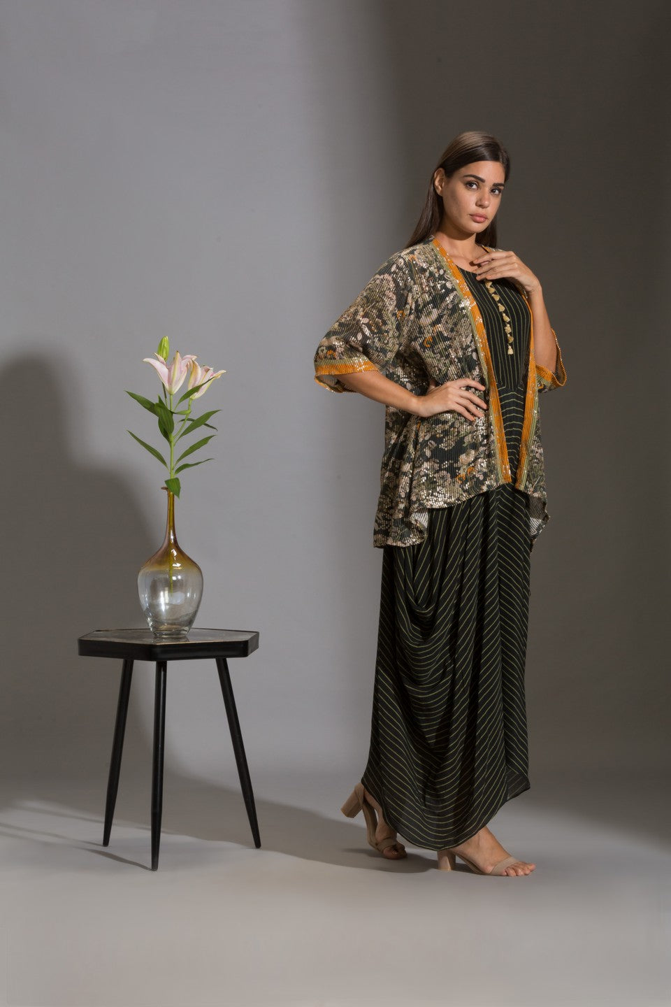 Printed dhoti jumpsuit with jacket