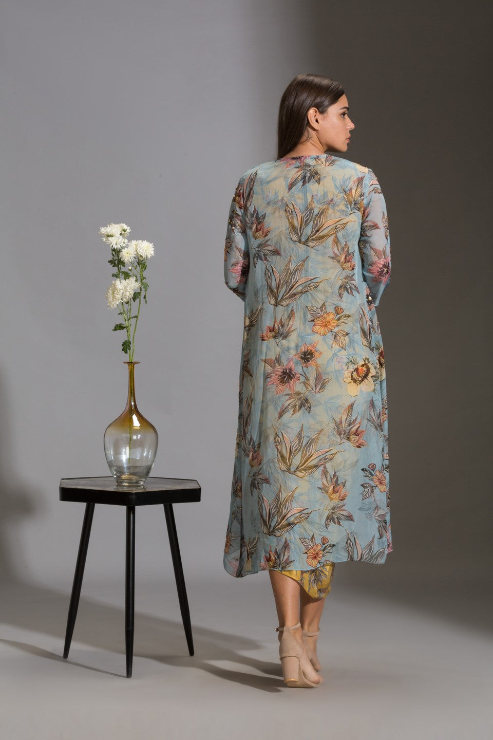 Printed drape dress with jackets