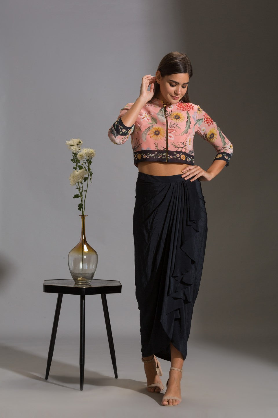 Jacket with zipper with drape skirt