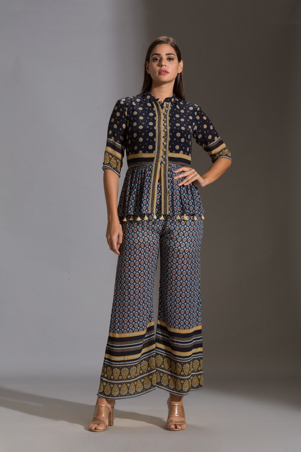 Printed peplum top with printed pants