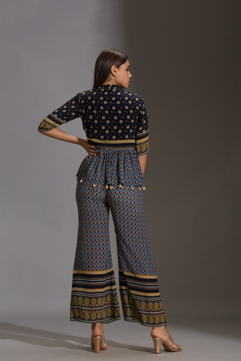 Printed peplum top with printed pants