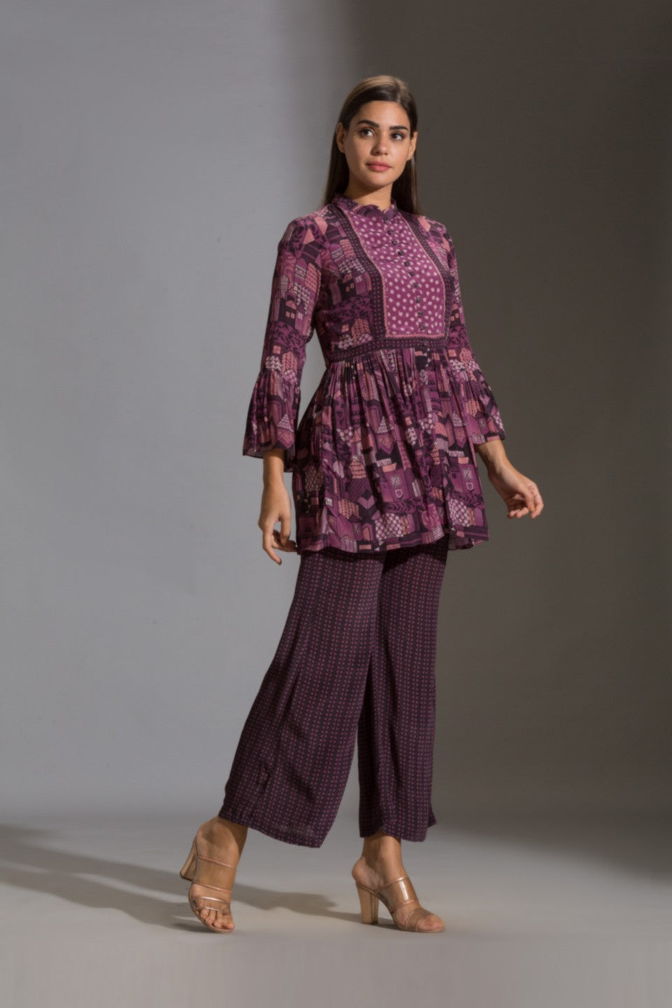 Peplum printed top paired with printed pants